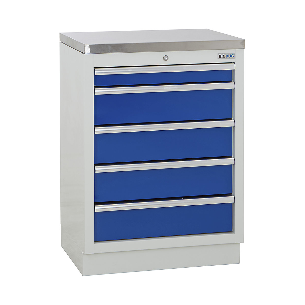 BiGDUG Modular Garage 5 Drawer Cabinet | 680mm Wide, BiGDUG Modular Garage 5 Drawer Cabinet | 680mm Wide, BiGDUG | 5 Drawer Cabinet | 948h x 680w x 463d mm | Grey & Blue | Stainless Worktop-0