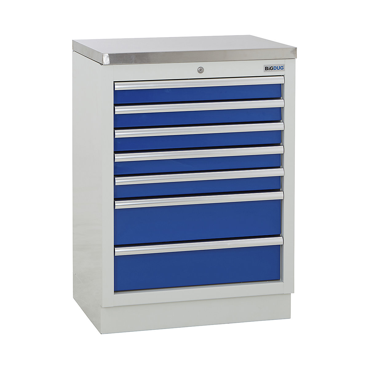 BiGDUG Modular Garage 7 Drawer Cabinet | 680mm Wide, BiGDUG Modular Garage 7 Drawer Cabinet | 680mm Wide, BiGDUG | 7 Drawer Cabinet | 948h x 680w x 463d mm | Grey & Blue | Stainless Worktop-0