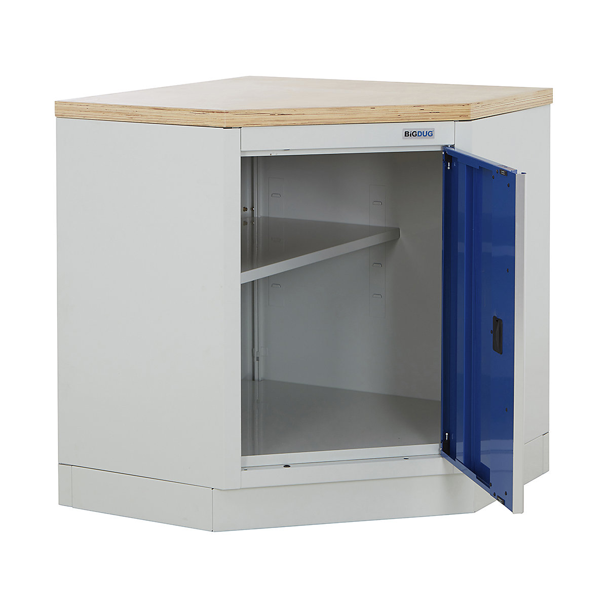 BiGDUG Modular Garage Corner Cupboard | 864mm Wide, BiGDUG Modular Garage Corner Cupboard | 864mm Wide, BiGDUG | Corner Cupboard | 948h x 864w x 864d mm | Grey & Blue | Multiplex Worktop-0