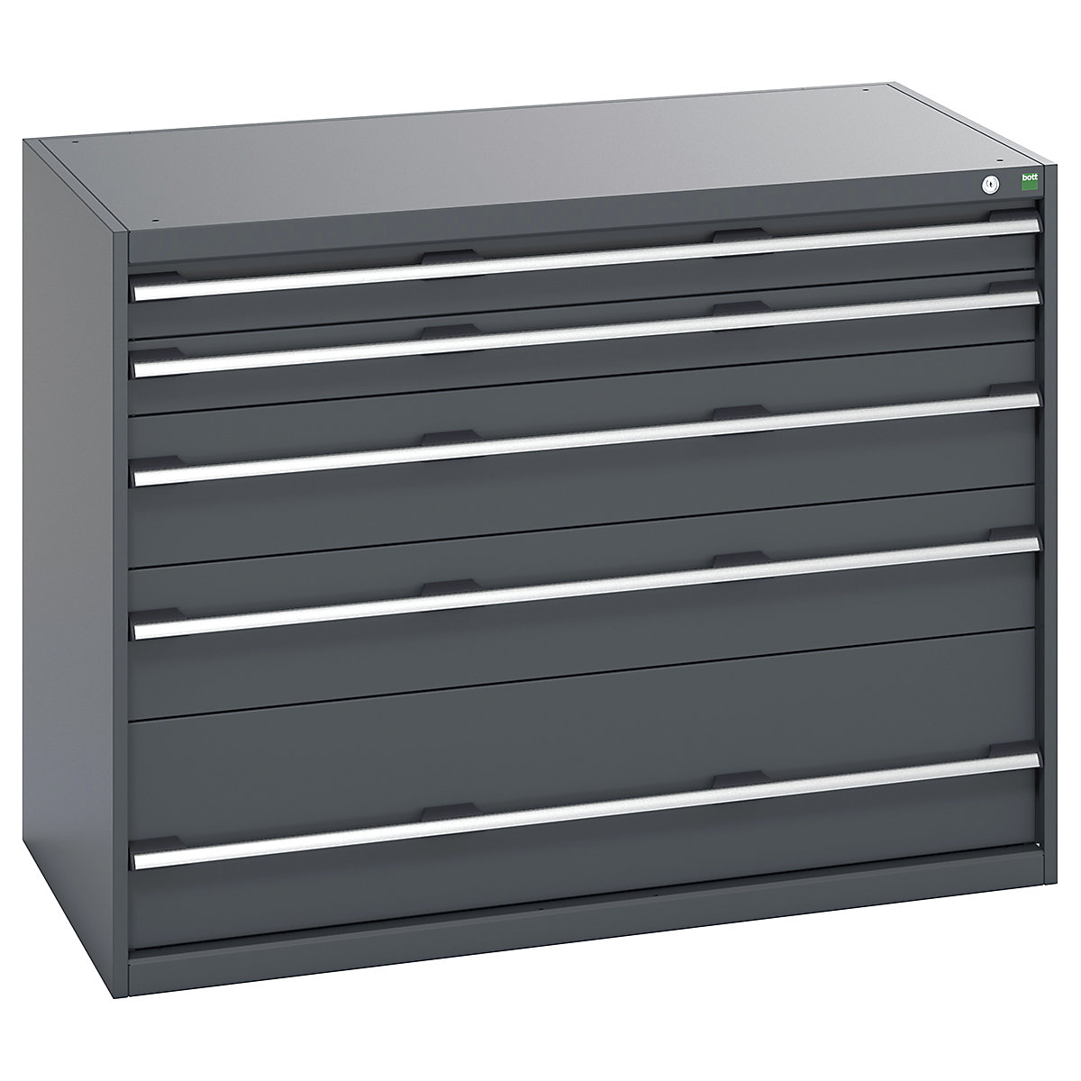 Bott Cubio Cabinets | 1300mm Wide, Bott Cubio Cabinets | 1300mm Wide, Bott Cubio Cabinets | 5 Drawers | 1000h x 1300w x 750d mm | Dark Grey Doors | Dark Grey Housing-0