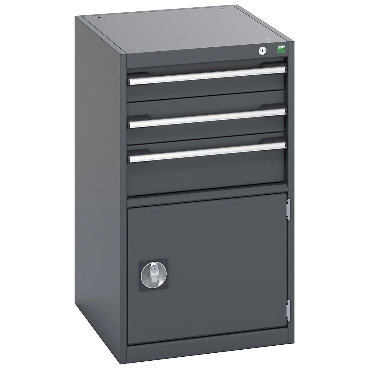 Bott Cubio Cabinets | 525mm Wide, Bott Cubio Cabinets | 525mm Wide, Bott Cubio Cabinet | 1 Door & 3 Drawers | 900h x 525w x 650d mm | Dark Grey Doors | Dark Grey Housing-0