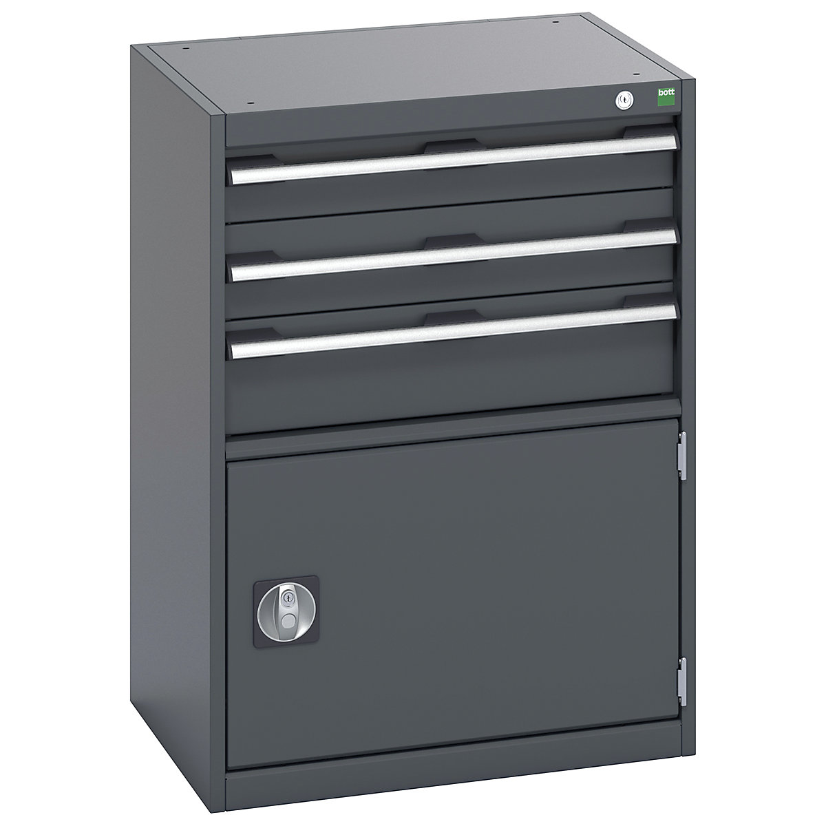 Bott Cubio Cabinets | 650mm Wide, Bott Cubio Cabinets | 650mm Wide, Bott Cubio Cabinet | 1 Door & 3 Drawers | 900h x 650w x 525d mm | Dark Grey Doors | Dark Grey Housing-0