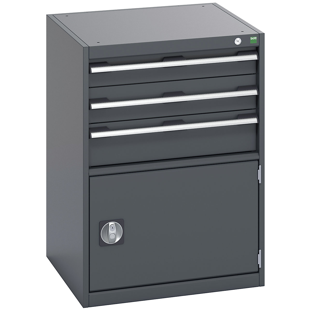 Bott Cubio Cabinets | 650mm Wide, Bott Cubio Cabinets | 650mm Wide, Bott Cubio Cabinet | 1 Door & 3 Drawers | 900h x 650w x 650d mm | Dark Grey Doors | Dark Grey Housing-0