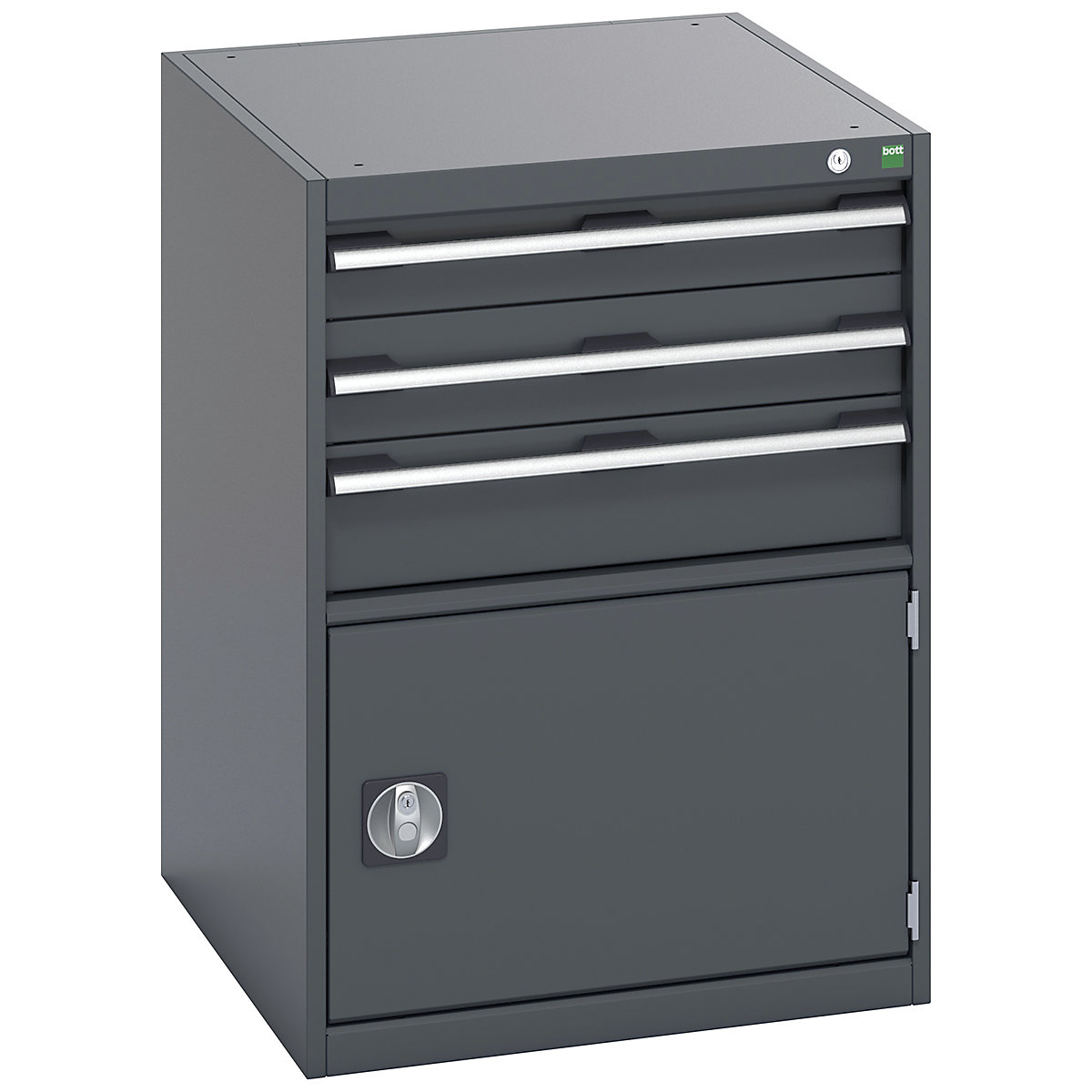 Bott Cubio Cabinets | 650mm Wide, Bott Cubio Cabinets | 650mm Wide, Bott Cubio Cabinet | 1 Door & 3 Drawers | 900h x 650w x 750d mm | Dark Grey Doors | Dark Grey Housing-0