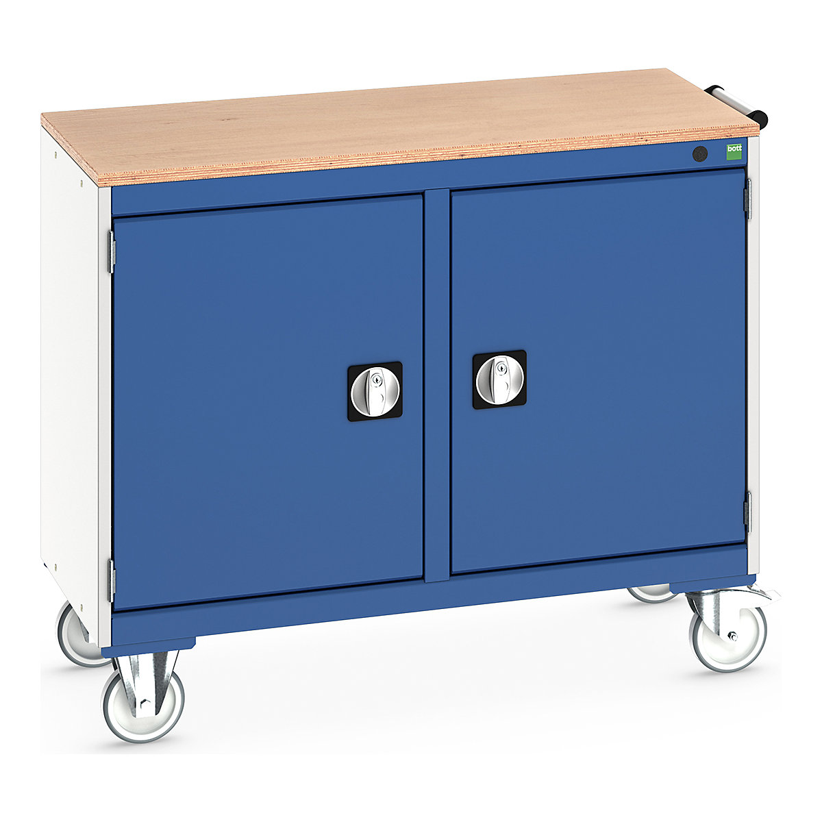 Bott Cubio Maintenance Trolleys, Bott Cubio Maintenance Trolleys, Bott Cubio Maintenance Trolley | 890h x 1050w x 525d mm | 50/50 - Double Cupboard | MPX Worktop | Blue Drawers | Light Grey Housing-0
