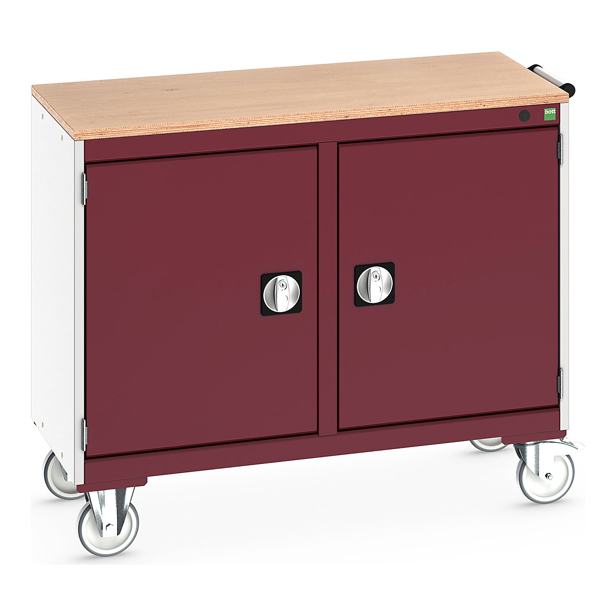 Bott Cubio Maintenance Trolleys, Bott Cubio Maintenance Trolleys, Bott Cubio Maintenance Trolley | 890h x 1050w x 525d mm | 50/50 - Double Cupboard | MPX Worktop | Red Drawers | Light Grey Housing-0