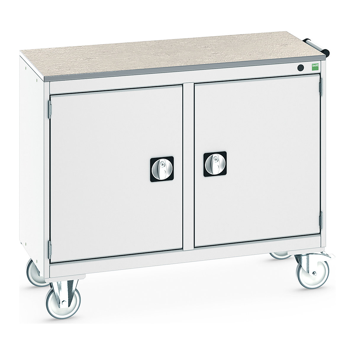 Bott Cubio Maintenance Trolleys, Bott Cubio Maintenance Trolleys, Bott Cubio Maintenance Trolley | 890h x 1050w x 525d mm | 50/50 - Double Cupboard | Lino Worktop | Light Grey Drawers | Light Grey Housing-0