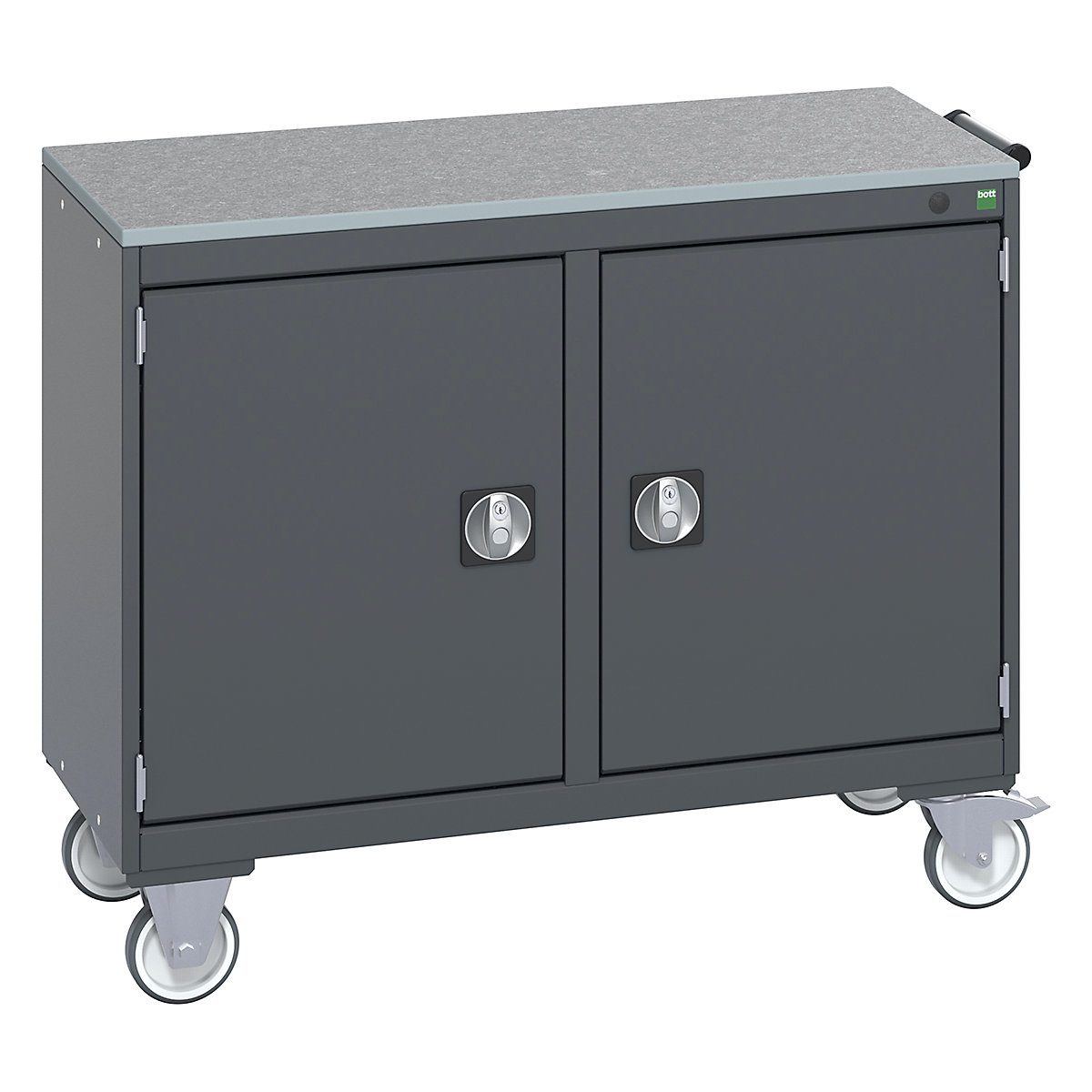 Bott Cubio Maintenance Trolleys, Bott Cubio Maintenance Trolleys, Bott Cubio Maintenance Trolley | 890h x 1050w x 525d mm | 50/50 - Double Cupboard | Lino Worktop | Dark Grey Drawers | Dark Grey Housing-0