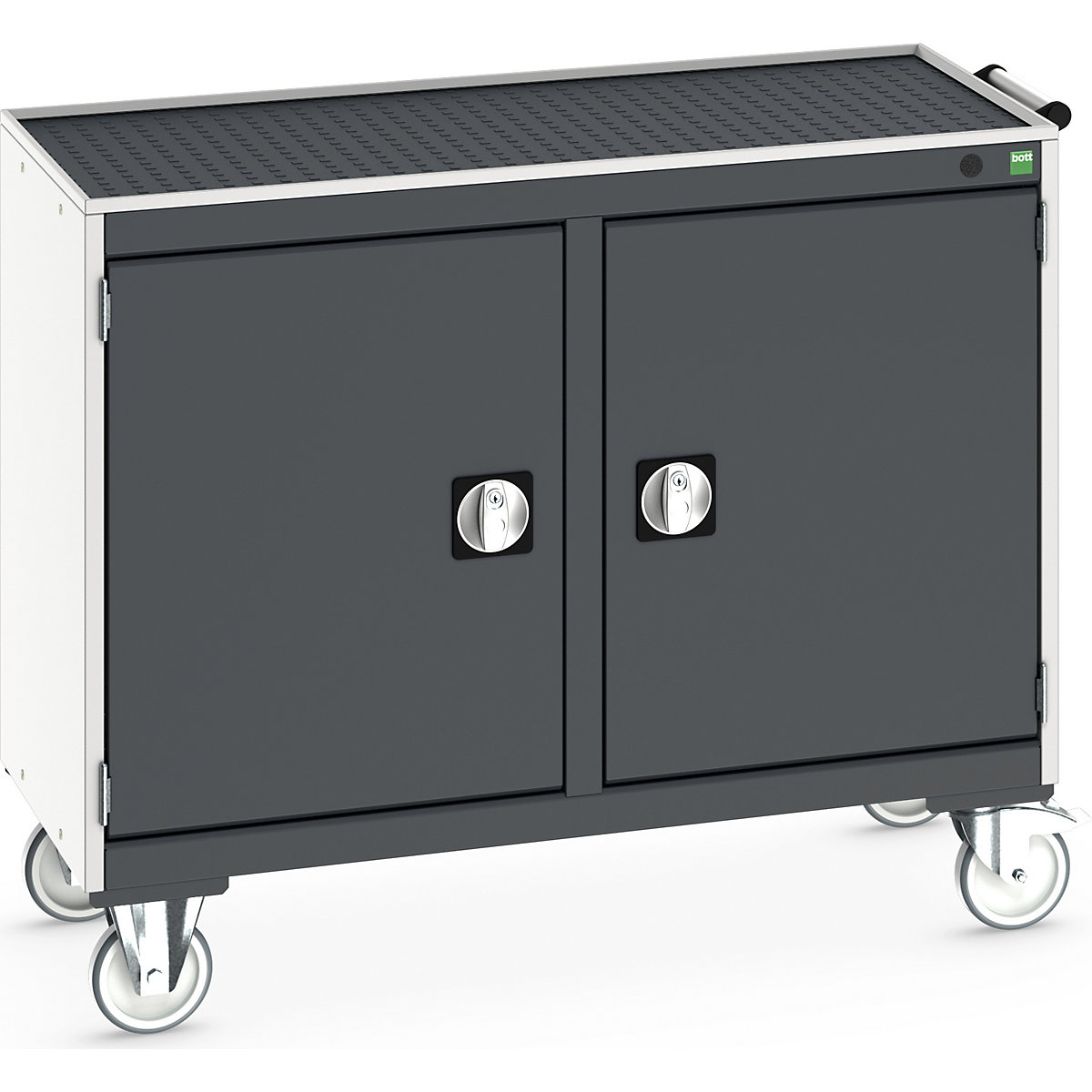 Bott Cubio Maintenance Trolleys, Bott Cubio Maintenance Trolleys, Bott Cubio Maintenance Trolley | 885h x 1050w x 525d mm | 50/50 - Double Cupboard | Top Tray & Mat | Dark Grey Drawers | Light Grey Housing-0