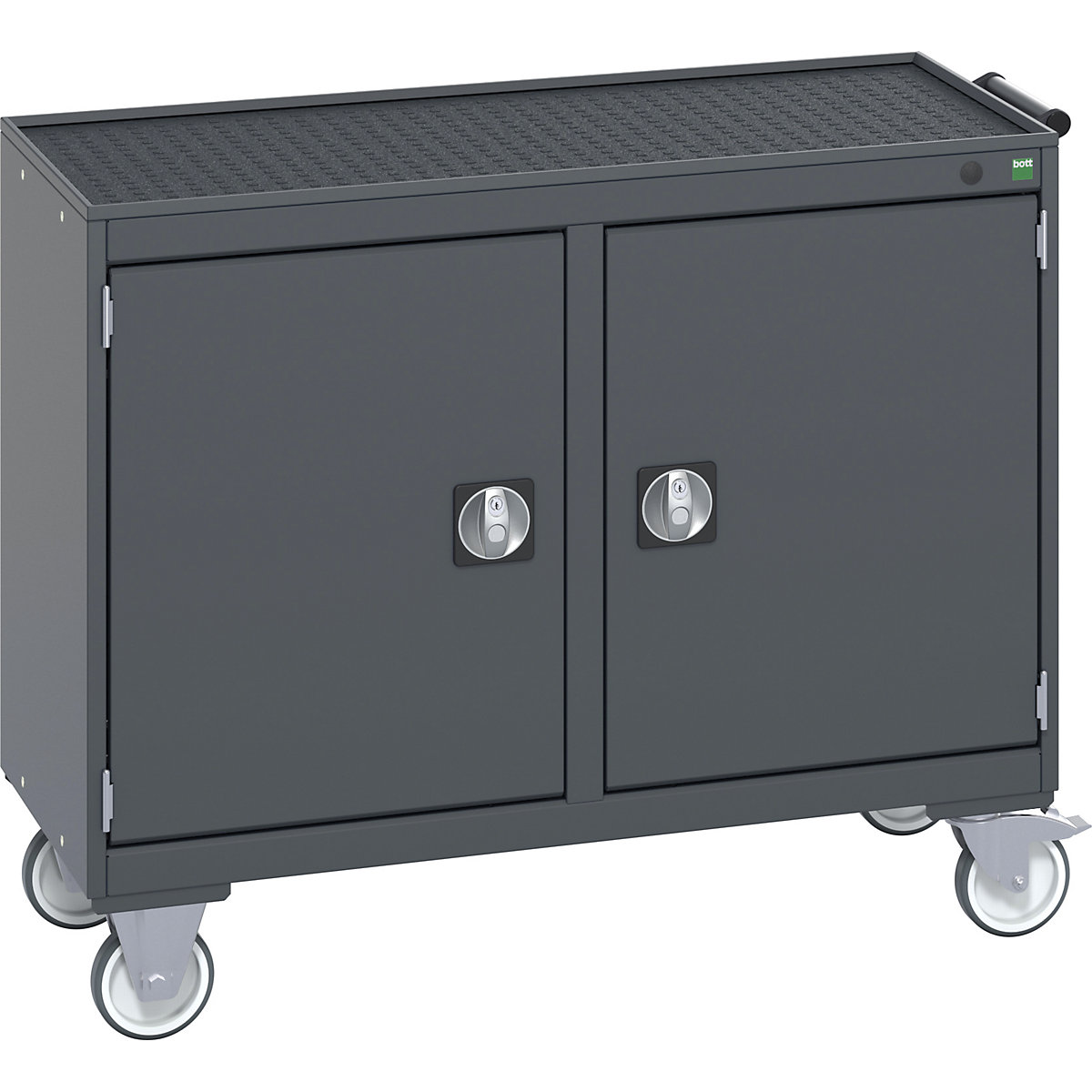 Bott Cubio Maintenance Trolleys, Bott Cubio Maintenance Trolleys, Bott Cubio Maintenance Trolley | 885h x 1050w x 525d mm | 50/50 - Double Cupboard | Top Tray & Mat | Dark Grey Drawers | Dark Grey Housing-0