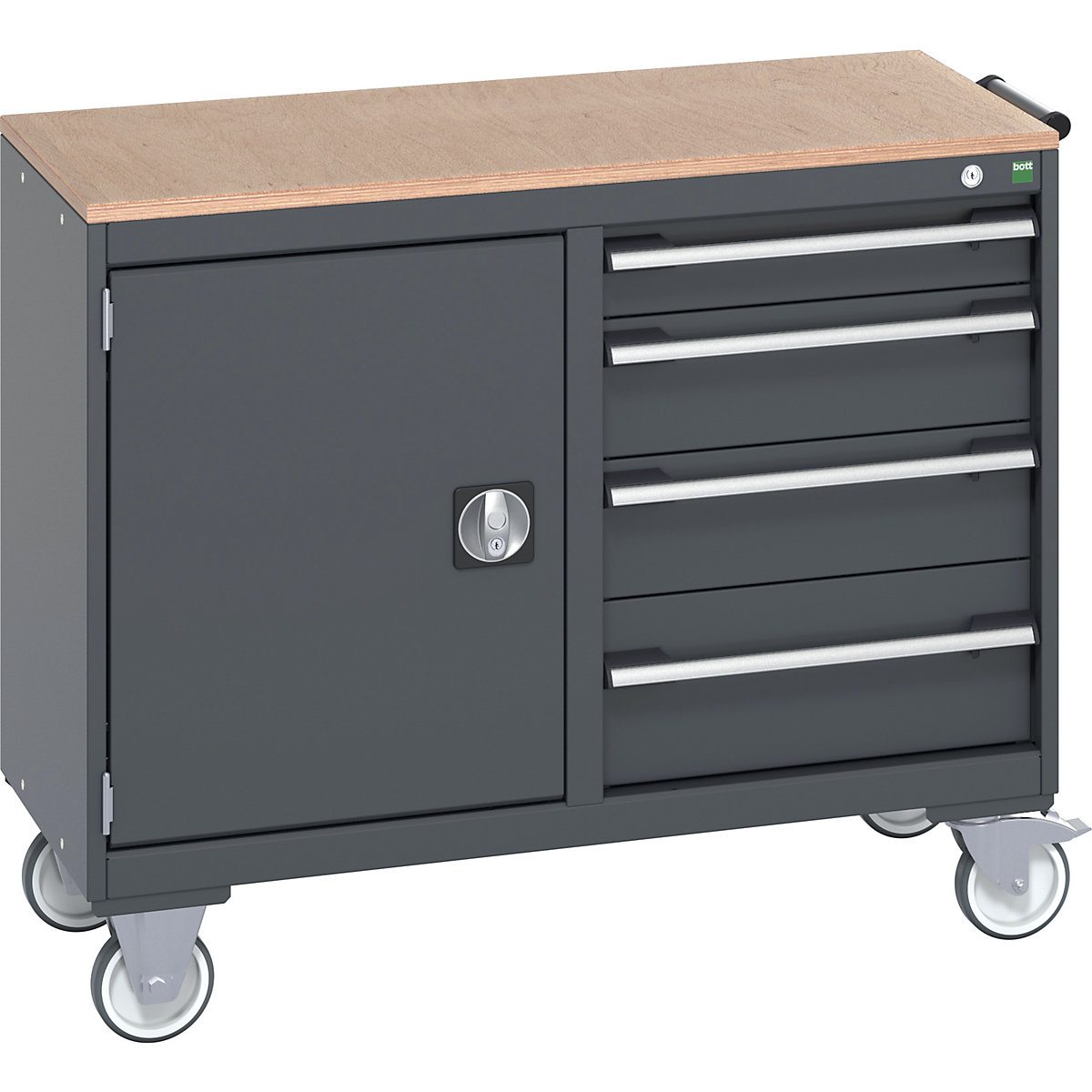 Bott Cubio Maintenance Trolleys, Bott Cubio Maintenance Trolleys, Bott Cubio Maintenance Trolley | 890h x 1050w x 525d mm | 50/50 - Cupboard & 4 Drawers | MPX Worktop | Dark Grey Drawers | Dark Grey Housing-0