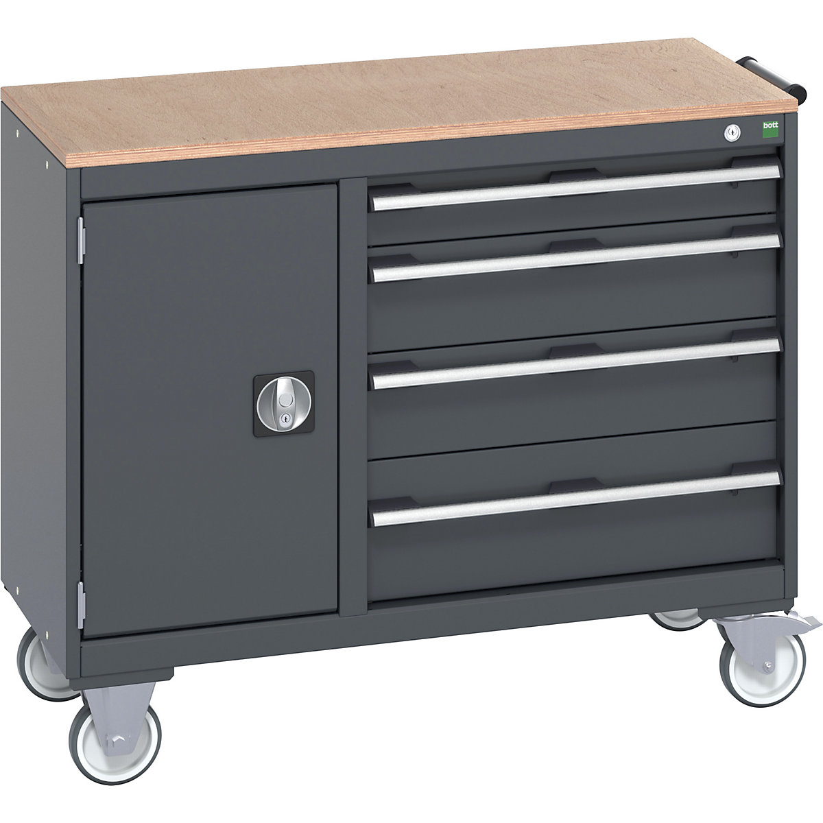 Bott Cubio Maintenance Trolleys, Bott Cubio Maintenance Trolleys, Bott Cubio Maintenance Trolley | 780h x 1050w x 525d mm | 40/60 - Cupboard & 4 Drawers | MPX Worktop | Dark Grey Drawers | Dark Grey Housing-0