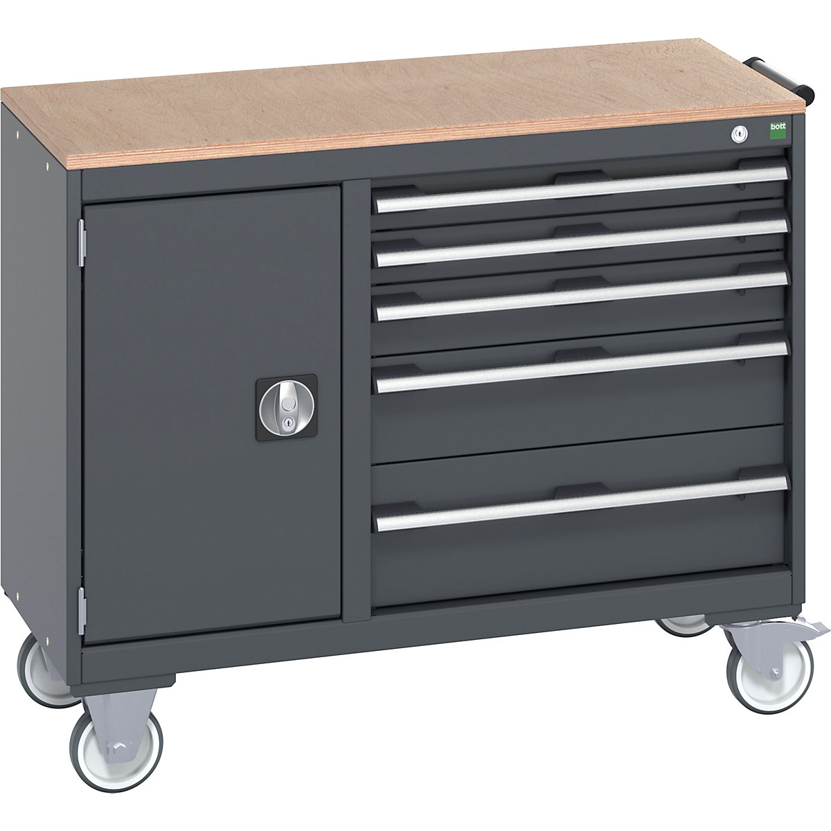 Bott Cubio Maintenance Trolleys, Bott Cubio Maintenance Trolleys, Bott Cubio Maintenance Trolley | 890h x 1050w x 525d mm | 40/60 - Cupboard & 5 Drawers | MPX Worktop | Dark Grey Drawers | Dark Grey Housing-0