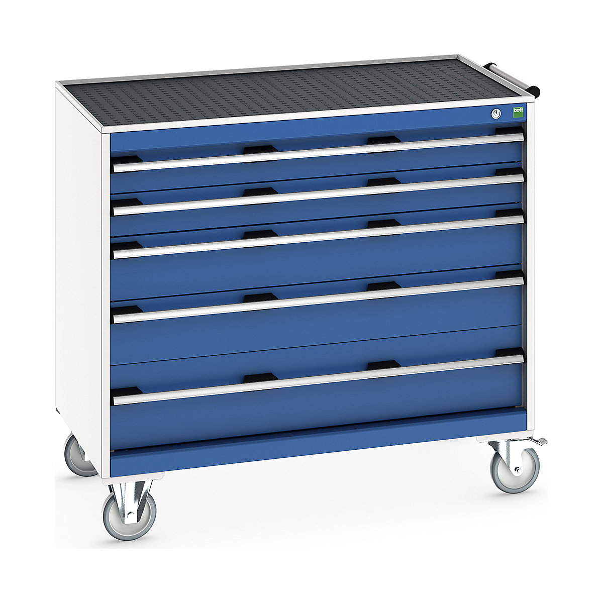 Bott Cubio Mobile Cabinets | 1050mm Wide, Bott Cubio Mobile Cabinets | 1050mm Wide, Bott Cubio Mobile Cabinet | 985h x 1050w x 650d mm | 5 Drawers | Top Tray & Mat | Blue Drawers | Light Grey Housing-0