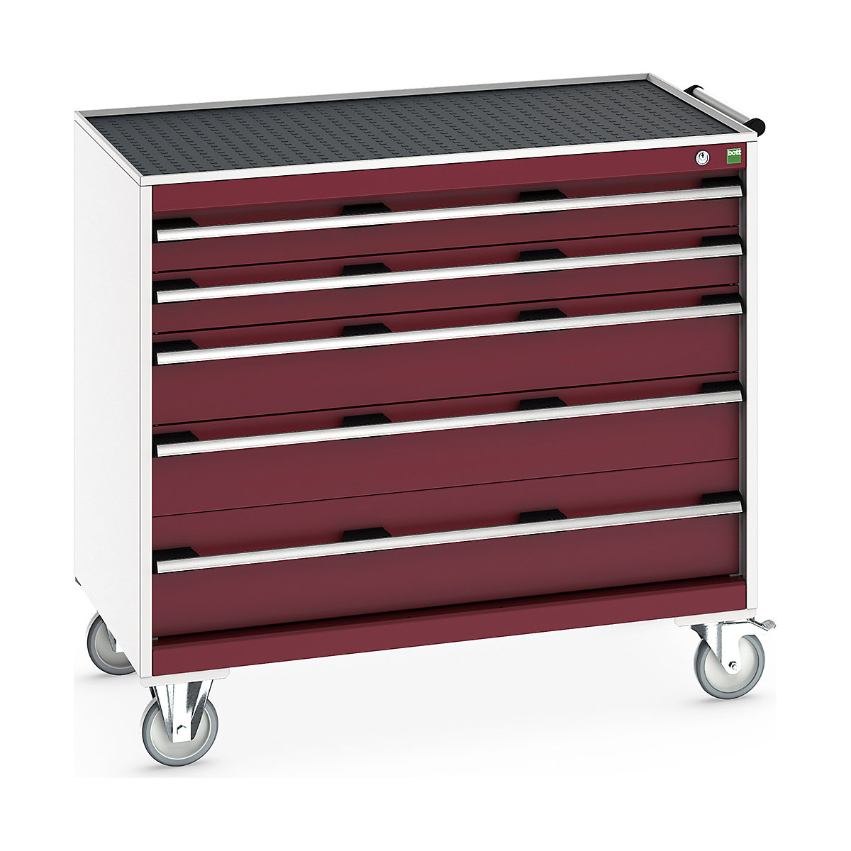 Bott Cubio Mobile Cabinets | 1050mm Wide, Bott Cubio Mobile Cabinets | 1050mm Wide, Bott Cubio Mobile Cabinet | 985h x 1050w x 650d mm | 5 Drawers | Top Tray & Mat | Red Drawers | Light Grey Housing-0