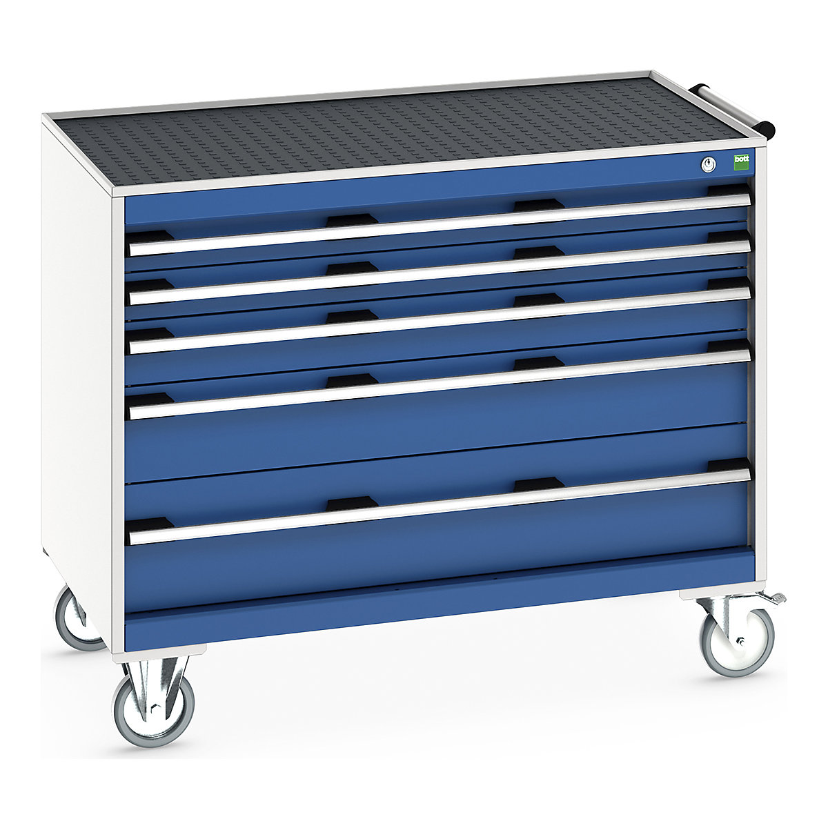 Bott Cubio Mobile Cabinets | 1050mm Wide, Bott Cubio Mobile Cabinets | 1050mm Wide, Bott Cubio Mobile Cabinet | 885h x 1050w x 650d mm | 5 Drawers | Top Tray & Mat | Blue Drawers | Light Grey Housing-0