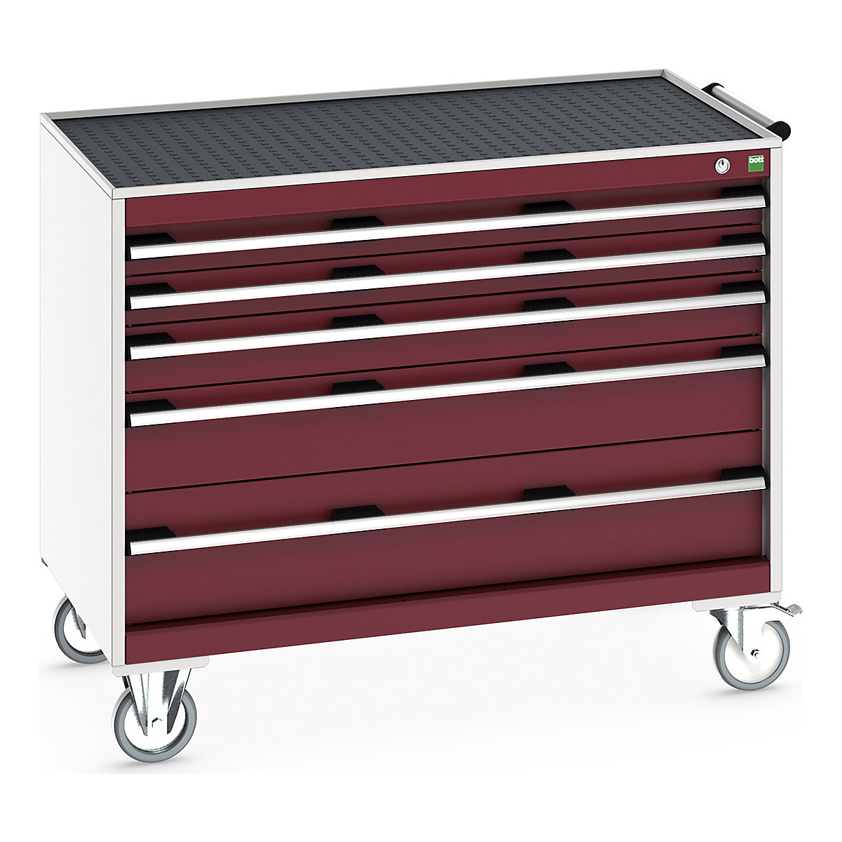Bott Cubio Mobile Cabinets | 1050mm Wide, Bott Cubio Mobile Cabinets | 1050mm Wide, Bott Cubio Mobile Cabinet | 885h x 1050w x 650d mm | 5 Drawers | Top Tray & Mat | Red Drawers | Light Grey Housing-0