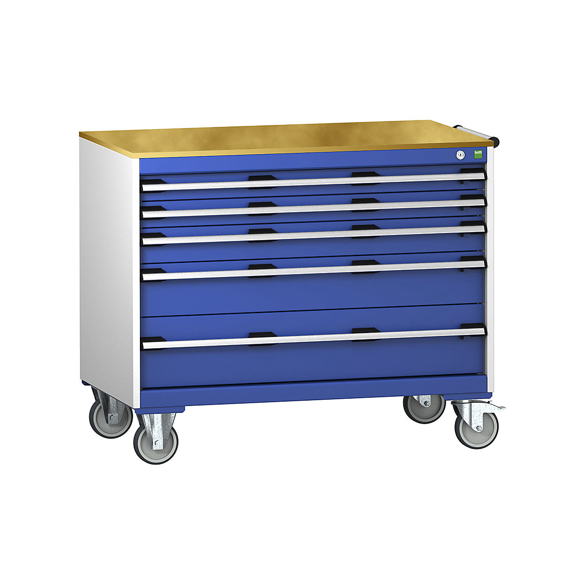 Bott Cubio Mobile Cabinets | 1050mm Wide, Bott Cubio Mobile Cabinets | 1050mm Wide, Bott Cubio Mobile Cabinet | 890h x 1050w x 650d mm | 5 Drawers | MPX Worktop | Blue Drawers | Light Grey Housing-0
