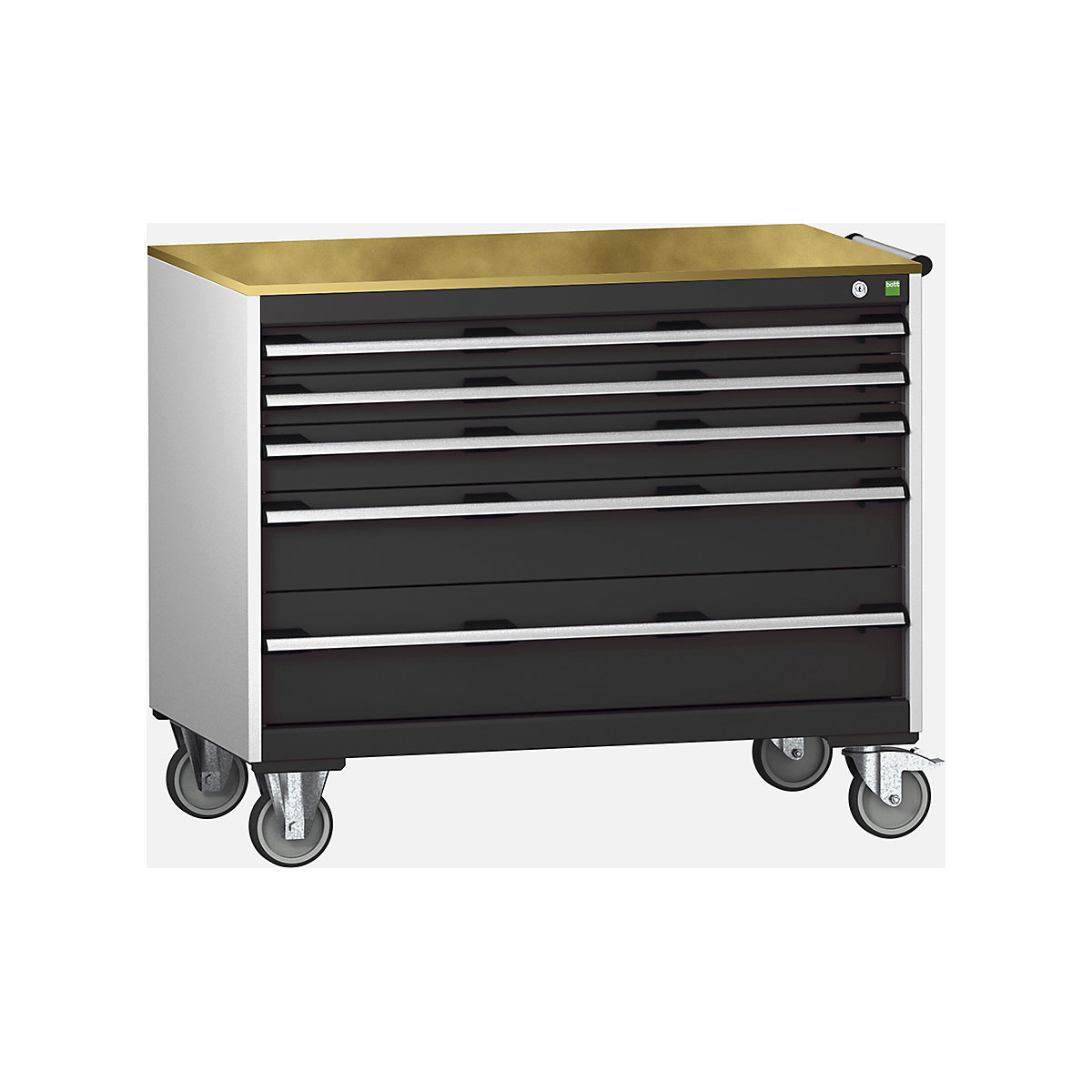 Bott Cubio Mobile Cabinets | 1050mm Wide, Bott Cubio Mobile Cabinets | 1050mm Wide, Bott Cubio Mobile Cabinet | 890h x 1050w x 650d mm | 5 Drawers | MPX Worktop | Dark Grey Drawers | Light Grey Housing-0