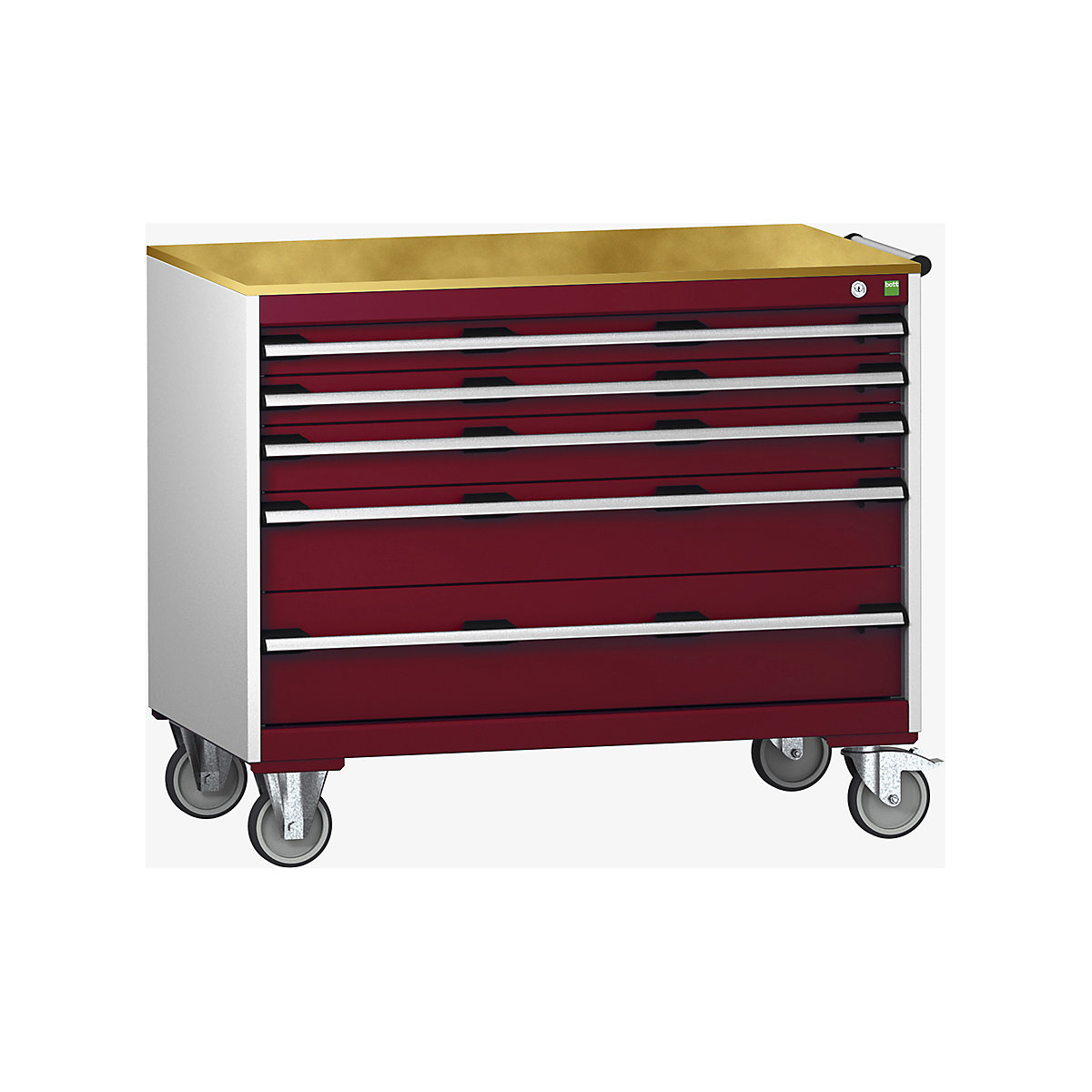 Bott Cubio Mobile Cabinets | 1050mm Wide, Bott Cubio Mobile Cabinets | 1050mm Wide, Bott Cubio Mobile Cabinet | 890h x 1050w x 650d mm | 5 Drawers | MPX Worktop | Red Drawers | Light Grey Housing-0