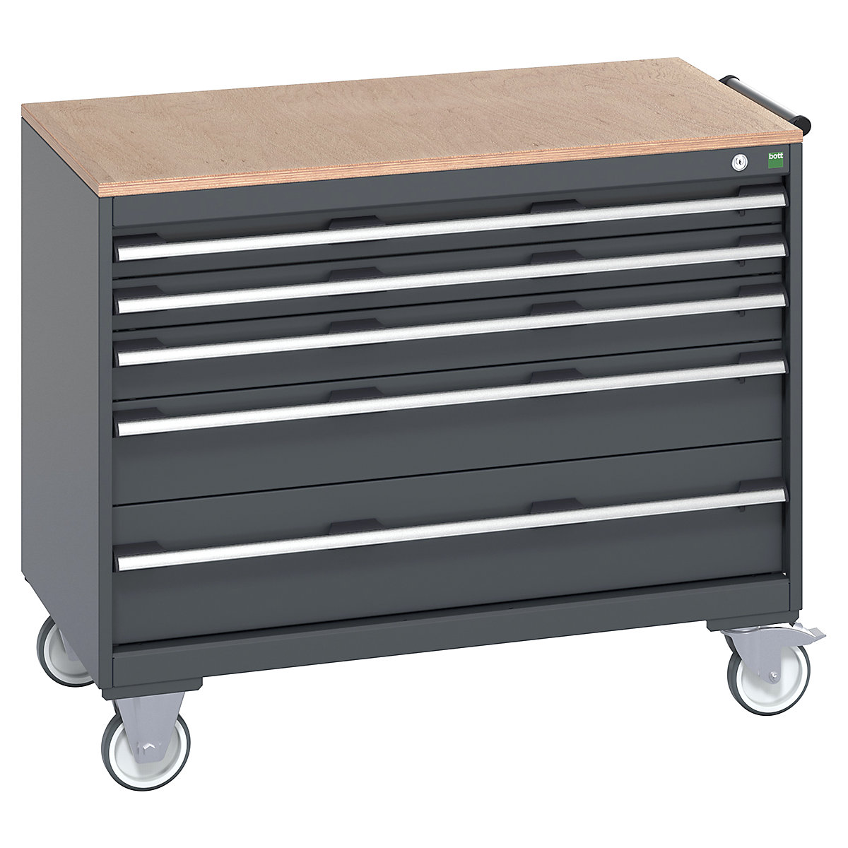 Bott Cubio Mobile Cabinets | 1050mm Wide, Bott Cubio Mobile Cabinets | 1050mm Wide, Bott Cubio Mobile Cabinet | 890h x 1050w x 650d mm | 5 Drawers | MPX Worktop | Dark Grey Drawers | Dark Grey Housing-0