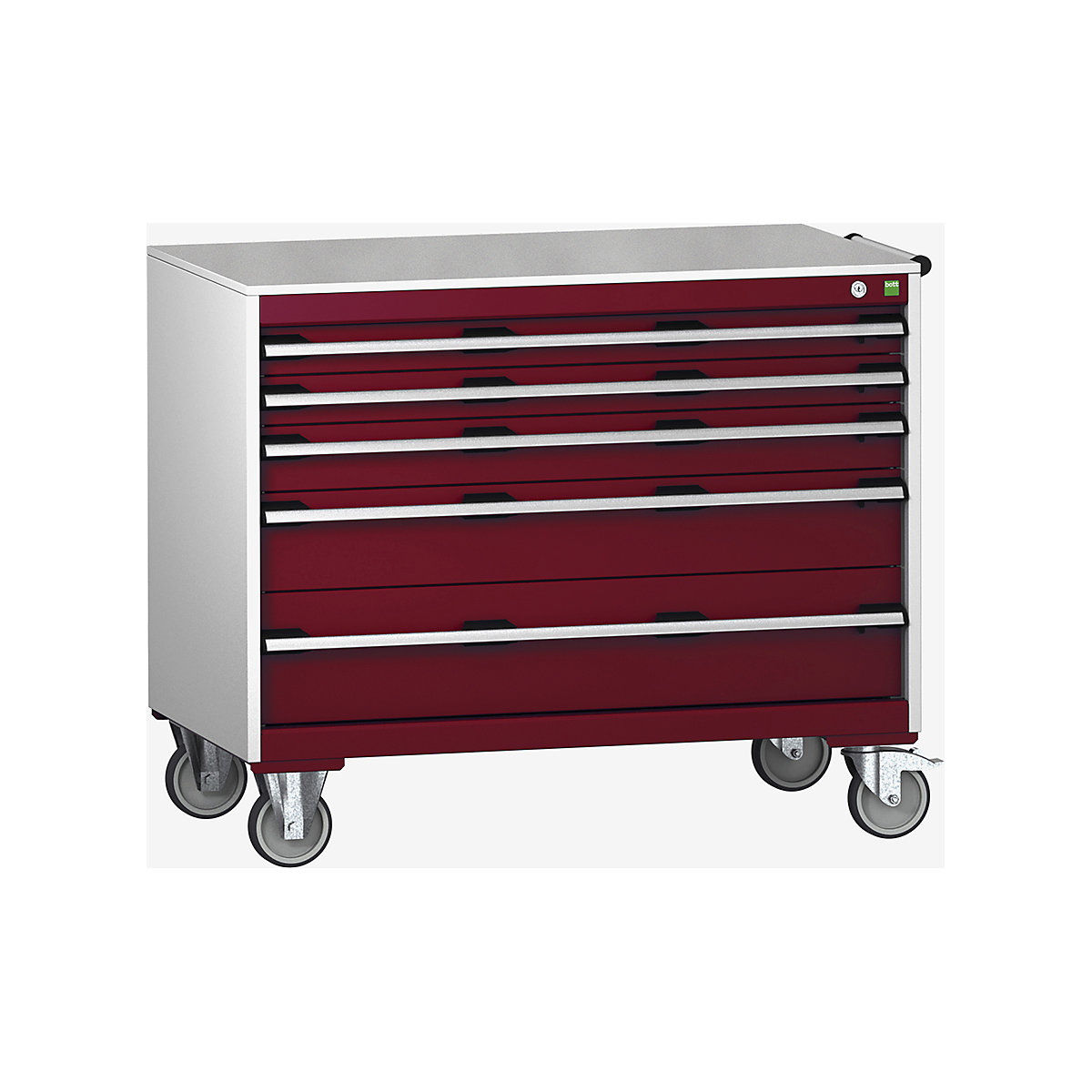 Bott Cubio Mobile Cabinets | 1050mm Wide, Bott Cubio Mobile Cabinets | 1050mm Wide, Bott Cubio Mobile Cabinet | 890h x 1050w x 650d mm | 5 Drawers | Lino Worktop | Red Drawers | Light Grey Housing-0
