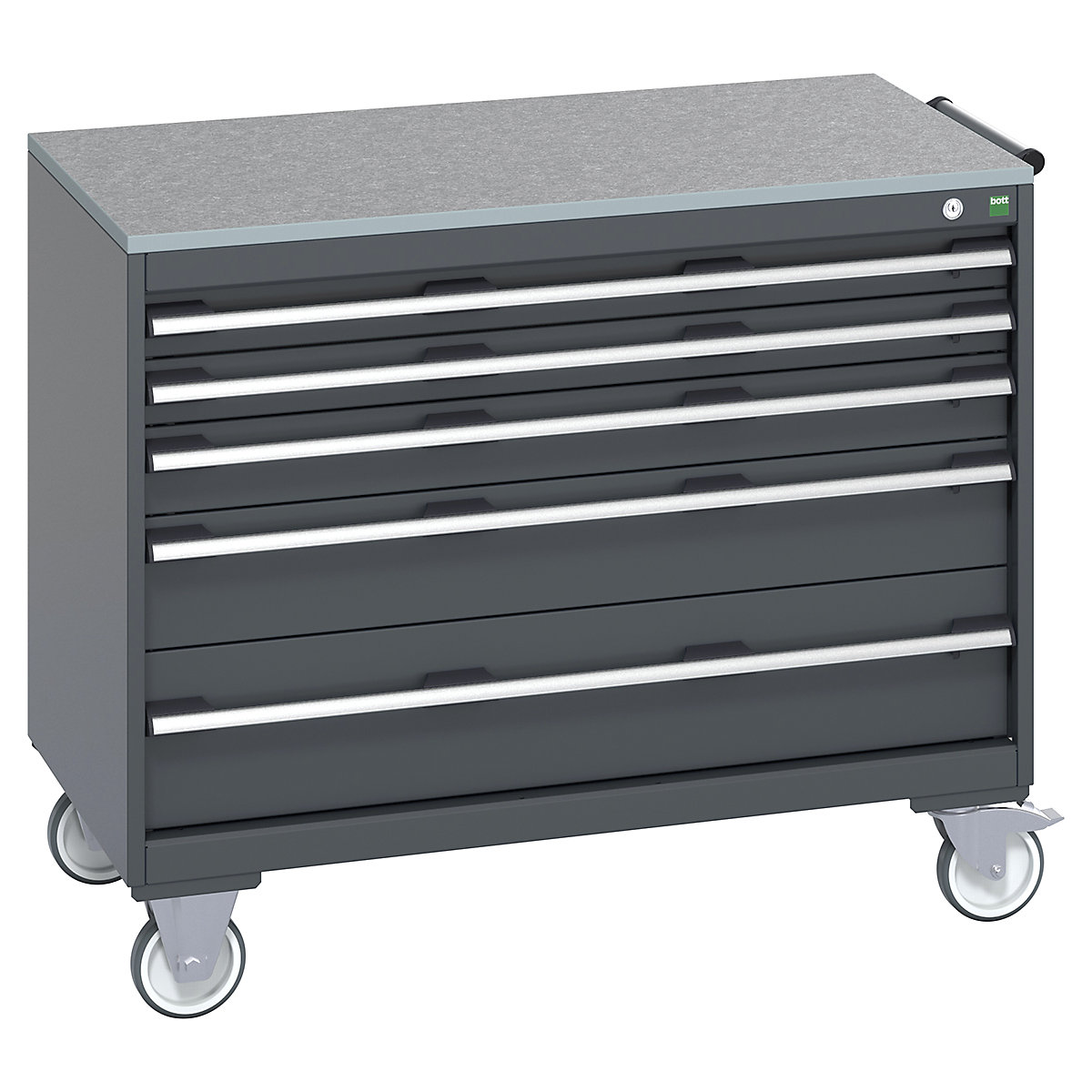 Bott Cubio Mobile Cabinets | 1050mm Wide, Bott Cubio Mobile Cabinets | 1050mm Wide, Bott Cubio Mobile Cabinet | 890h x 1050w x 650d mm | 5 Drawers | Lino Worktop | Dark Grey Drawers | Dark Grey Housing-0