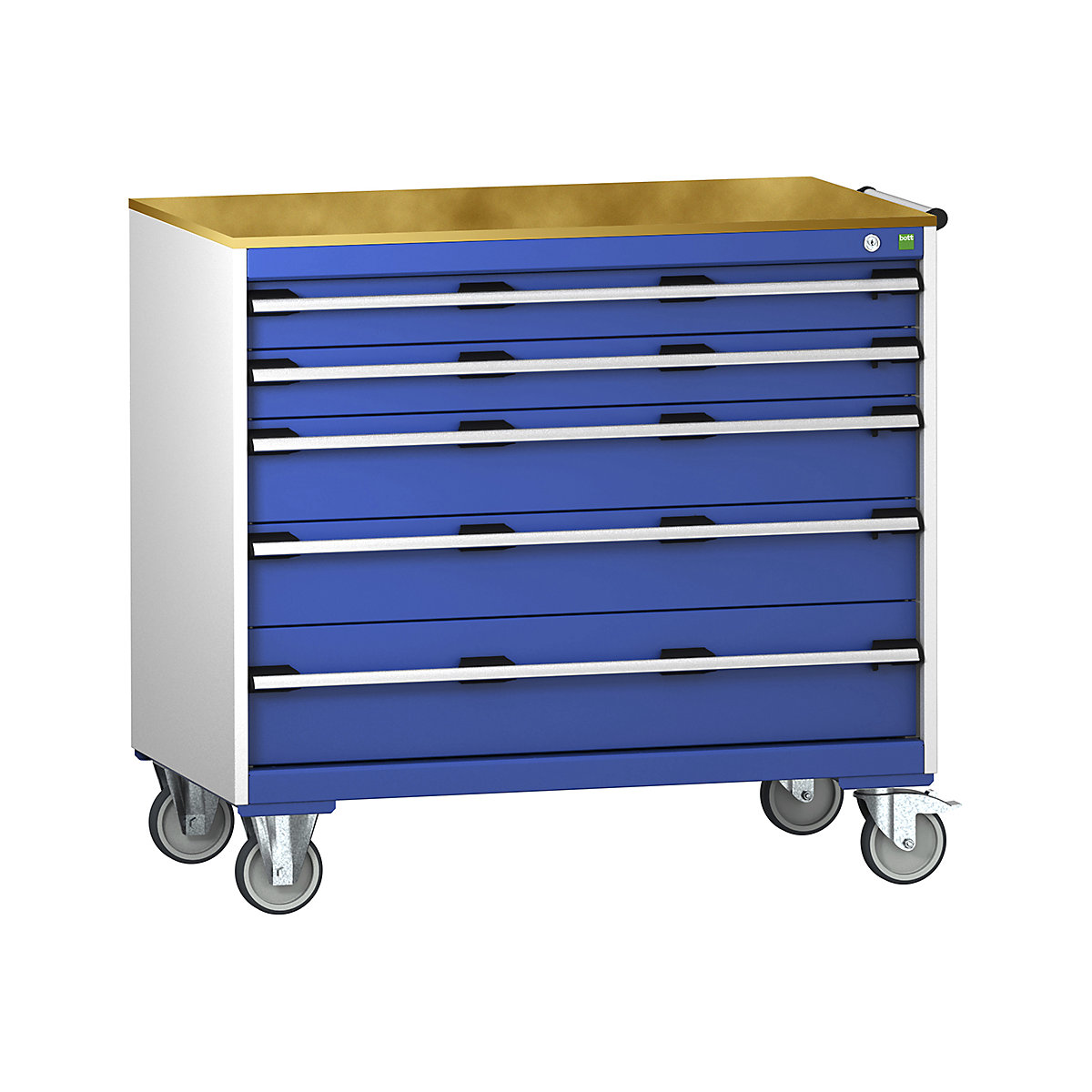 Bott Cubio Mobile Cabinets | 1050mm Wide, Bott Cubio Mobile Cabinets | 1050mm Wide, Bott Cubio Mobile Cabinet | 990h x 1050w x 650d mm | 5 Drawers | MPX Worktop | Blue Drawers | Light Grey Housing-0