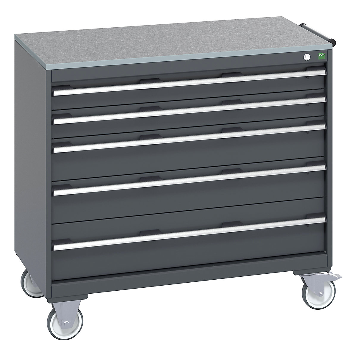 Bott Cubio Mobile Cabinets | 1050mm Wide, Bott Cubio Mobile Cabinets | 1050mm Wide, Bott Cubio Mobile Cabinet | 990h x 1050w x 650d mm | 5 Drawers | Lino Worktop | Dark Grey Drawers | Dark Grey Housing-0
