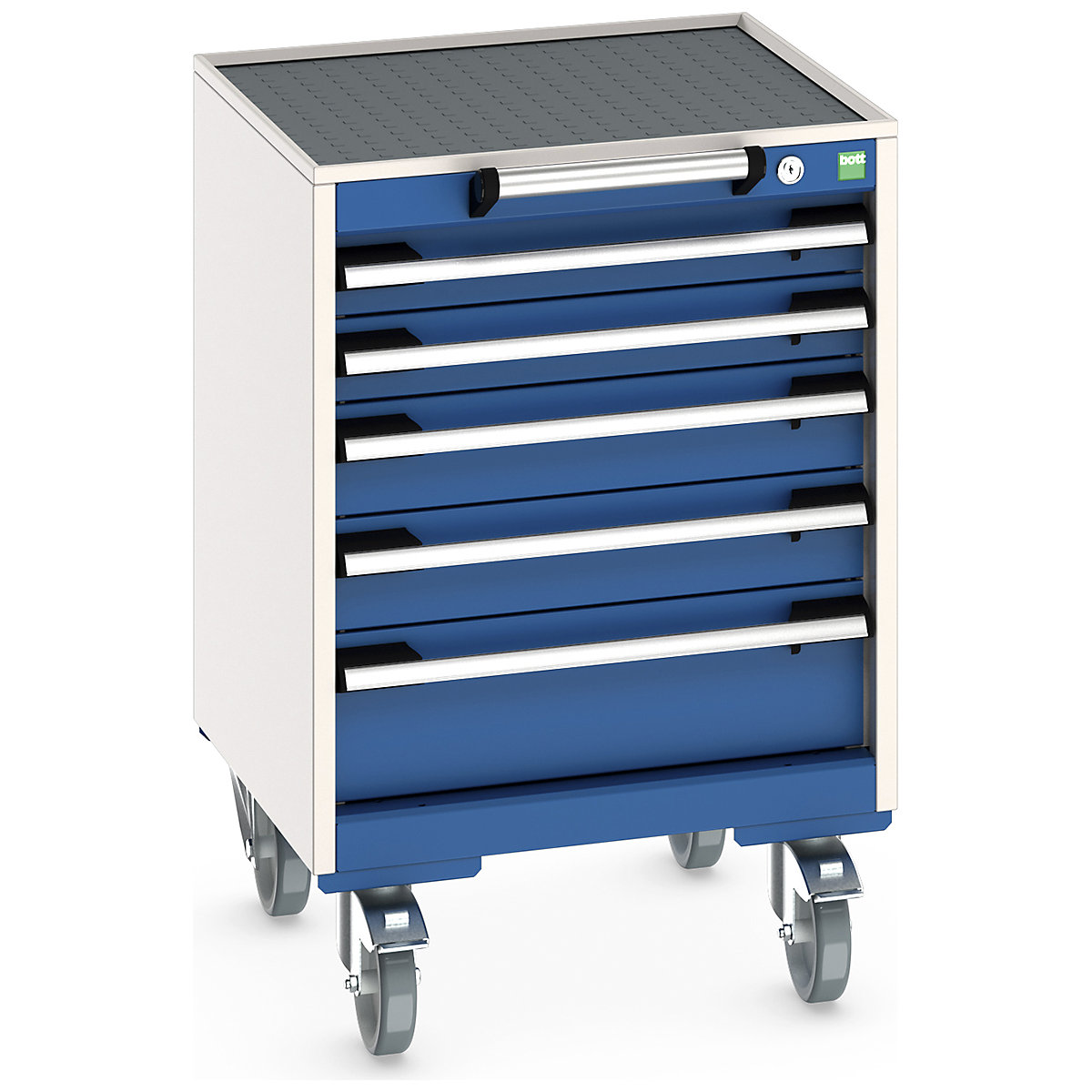 Bott Cubio Mobile Cabinets | 525mm Wide, Bott Cubio Mobile Cabinets | 525mm Wide, Bott Cubio Mobile Cabinet | 785h x 525w x 525d mm | 5 Drawers | Top Tray & Mat | Blue Drawers | Light Grey Housing-0