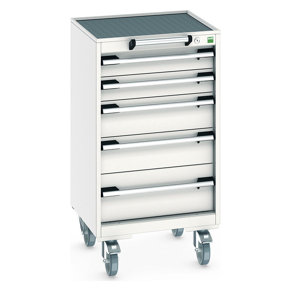 Bott Cubio Mobile Cabinets | 525mm Wide, Bott Cubio Mobile Cabinets | 525mm Wide, Bott Cubio Mobile Cabinet | 985h x 525w x 525d mm | 5 Drawers | Top Tray & Mat | Light Grey Drawers | Light Grey Housing-0