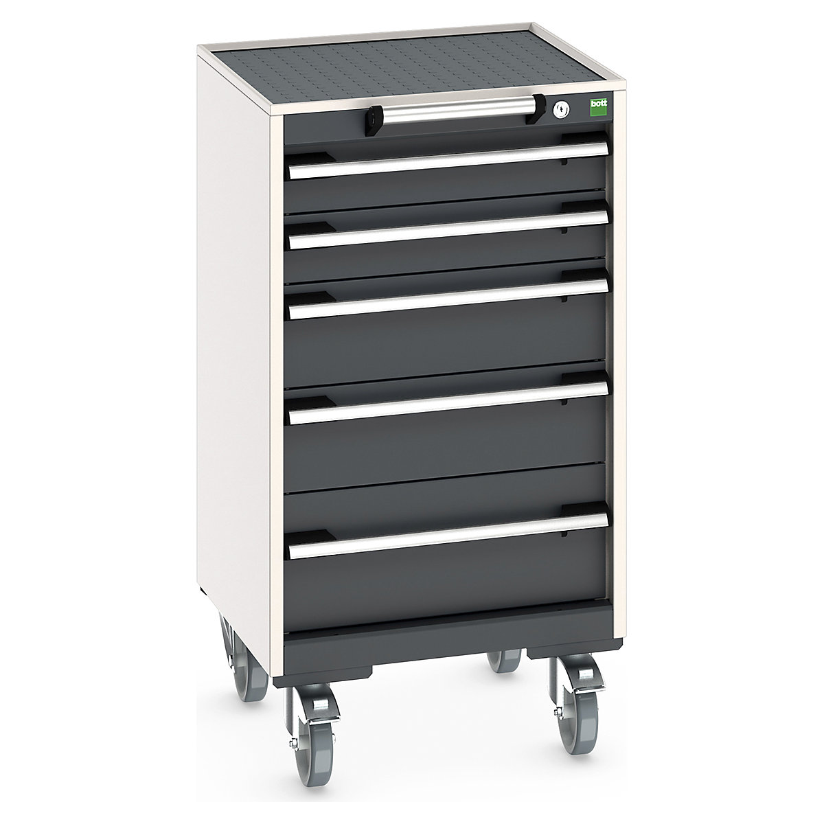 Bott Cubio Mobile Cabinets | 525mm Wide, Bott Cubio Mobile Cabinets | 525mm Wide, Bott Cubio Mobile Cabinet | 985h x 525w x 525d mm | 5 Drawers | Top Tray & Mat | Dark Grey Drawers | Light Grey Housing-0