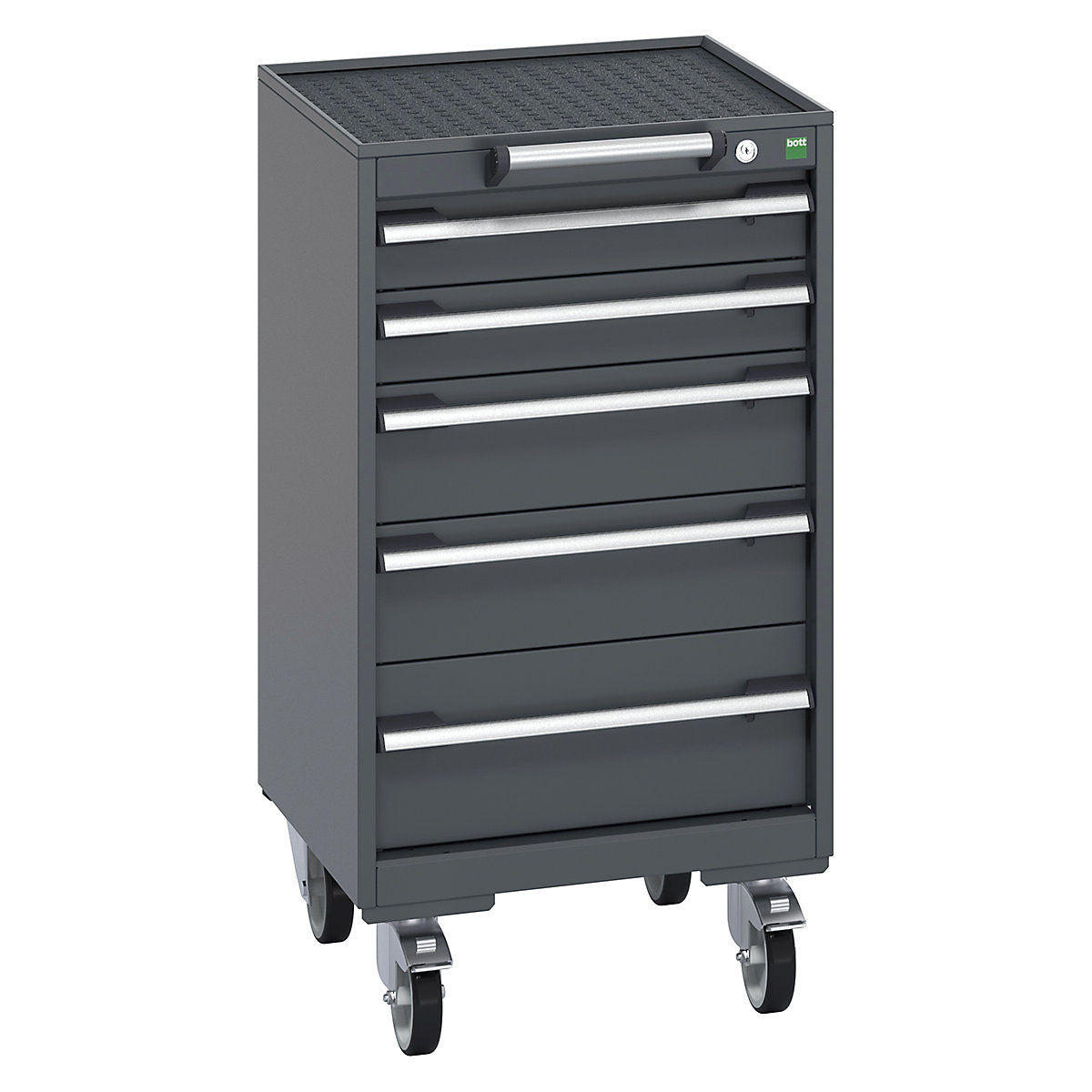 Bott Cubio Mobile Cabinets | 525mm Wide, Bott Cubio Mobile Cabinets | 525mm Wide, Bott Cubio Mobile Cabinet | 985h x 525w x 525d mm | 5 Drawers | Top Tray & Mat | Dark Grey Drawers | Dark Grey Housing-0