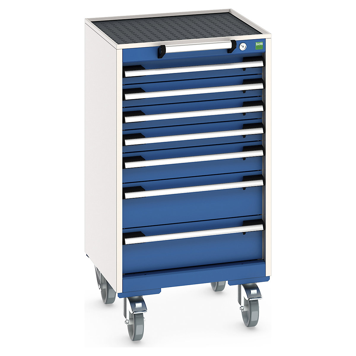 Bott Cubio Mobile Cabinets | 525mm Wide, Bott Cubio Mobile Cabinets | 525mm Wide, Bott Cubio Mobile Cabinet | 985h x 525w x 525d mm | 7 Drawers | Top Tray & Mat | Blue Drawers | Light Grey Housing-0