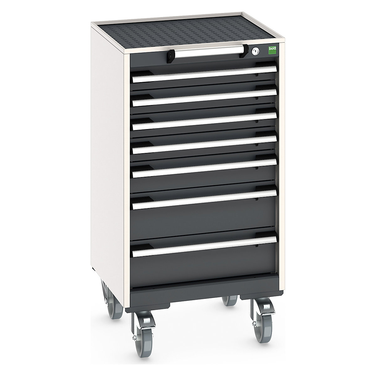 Bott Cubio Mobile Cabinets | 525mm Wide, Bott Cubio Mobile Cabinets | 525mm Wide, Bott Cubio Mobile Cabinet | 985h x 525w x 525d mm | 7 Drawers | Top Tray & Mat | Dark Grey Drawers | Light Grey Housing-0