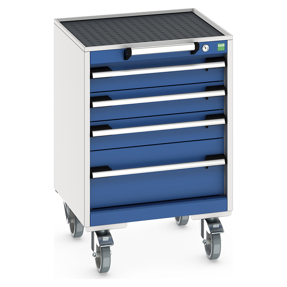 Bott Cubio Mobile Cabinets | 525mm Wide, Bott Cubio Mobile Cabinets | 525mm Wide, Bott Cubio Mobile Cabinet | 785h x 525w x 525d mm | 4 Drawers | Top Tray & Mat | Blue Drawers | Light Grey Housing-0
