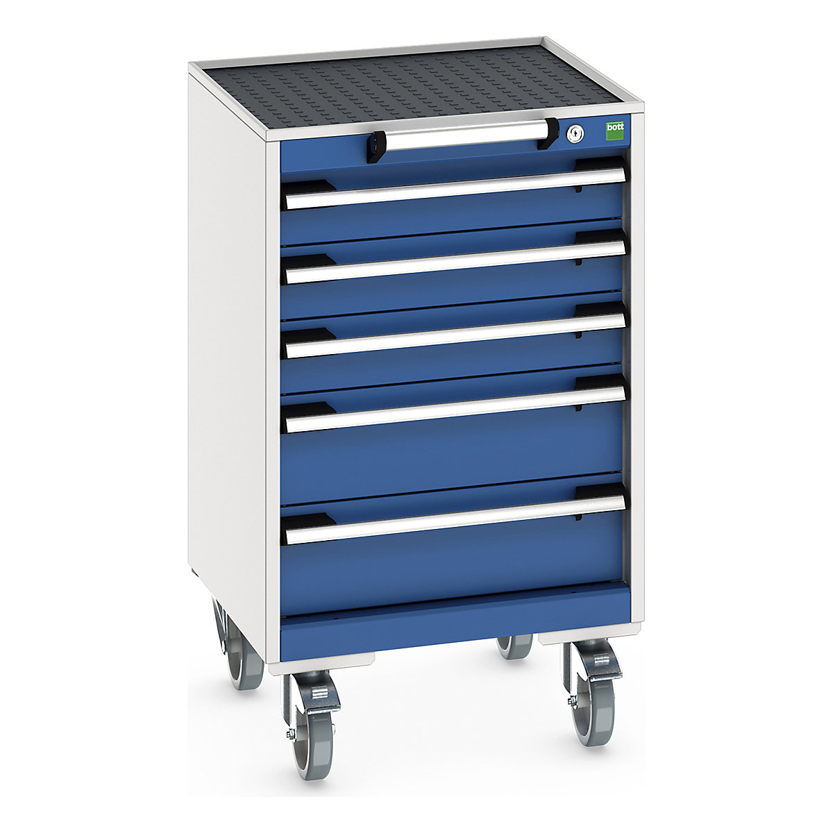 Bott Cubio Mobile Cabinets | 525mm Wide, Bott Cubio Mobile Cabinets | 525mm Wide, Bott Cubio Mobile Cabinet | 885h x 525w x 525d mm | 5 Drawers | Top Tray & Mat | Blue Drawers | Light Grey Housing-0