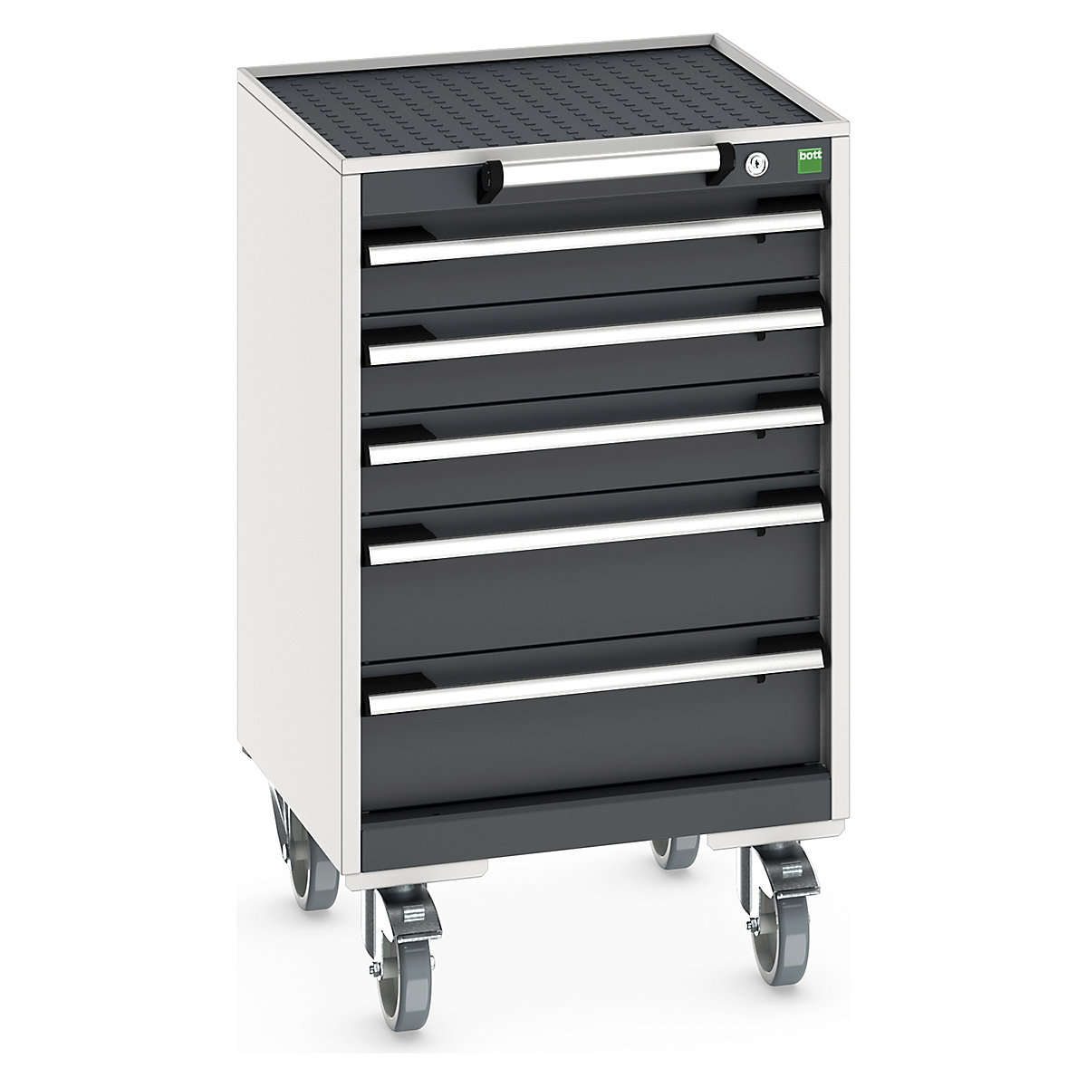 Bott Cubio Mobile Cabinets | 525mm Wide, Bott Cubio Mobile Cabinets | 525mm Wide, Bott Cubio Mobile Cabinet | 885h x 525w x 525d mm | 5 Drawers | Top Tray & Mat | Dark Grey Drawers | Light Grey Housing-0
