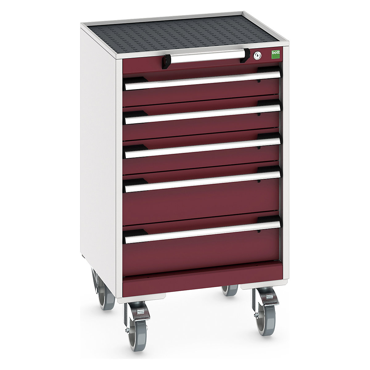 Bott Cubio Mobile Cabinets | 525mm Wide, Bott Cubio Mobile Cabinets | 525mm Wide, Bott Cubio Mobile Cabinet | 885h x 525w x 525d mm | 5 Drawers | Top Tray & Mat | Red Drawers | Light Grey Housing-0