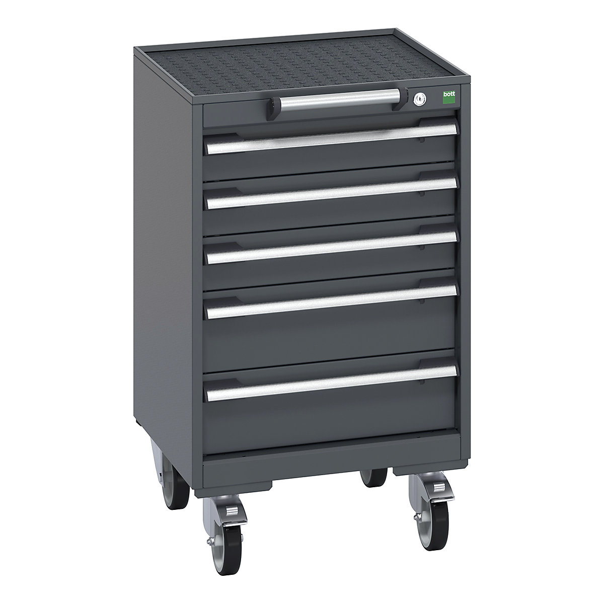 Bott Cubio Mobile Cabinets | 525mm Wide, Bott Cubio Mobile Cabinets | 525mm Wide, Bott Cubio Mobile Cabinet | 885h x 525w x 525d mm | 5 Drawers | Top Tray & Mat | Dark Grey Drawers | Dark Grey Housing-0