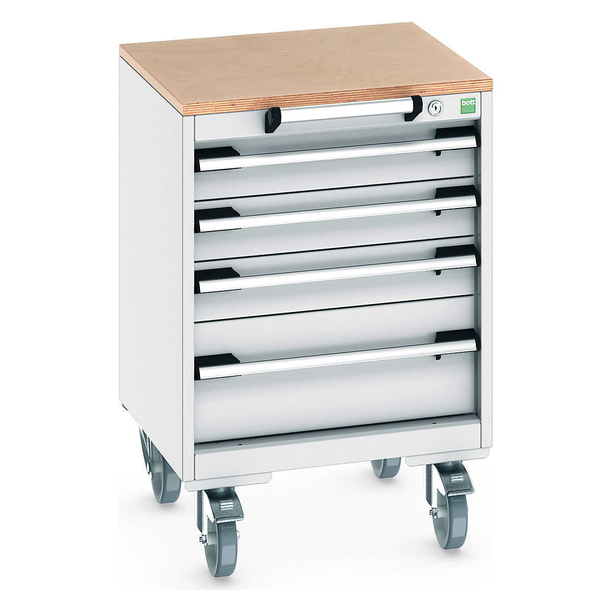 Bott Cubio Mobile Cabinets | 525mm Wide, Bott Cubio Mobile Cabinets | 525mm Wide, Bott Cubio Mobile Cabinet | 790h x 525w x 525d mm | 4 Drawers | MPX Worktop | Light Grey Drawers | Light Grey Housing-0