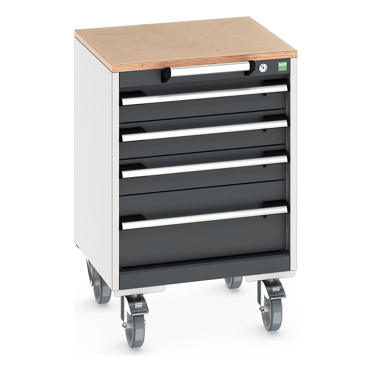 Bott Cubio Mobile Cabinets | 525mm Wide, Bott Cubio Mobile Cabinets | 525mm Wide, Bott Cubio Mobile Cabinet | 790h x 525w x 525d mm | 4 Drawers | MPX Worktop | Dark Grey Drawers | Light Grey Housing-0