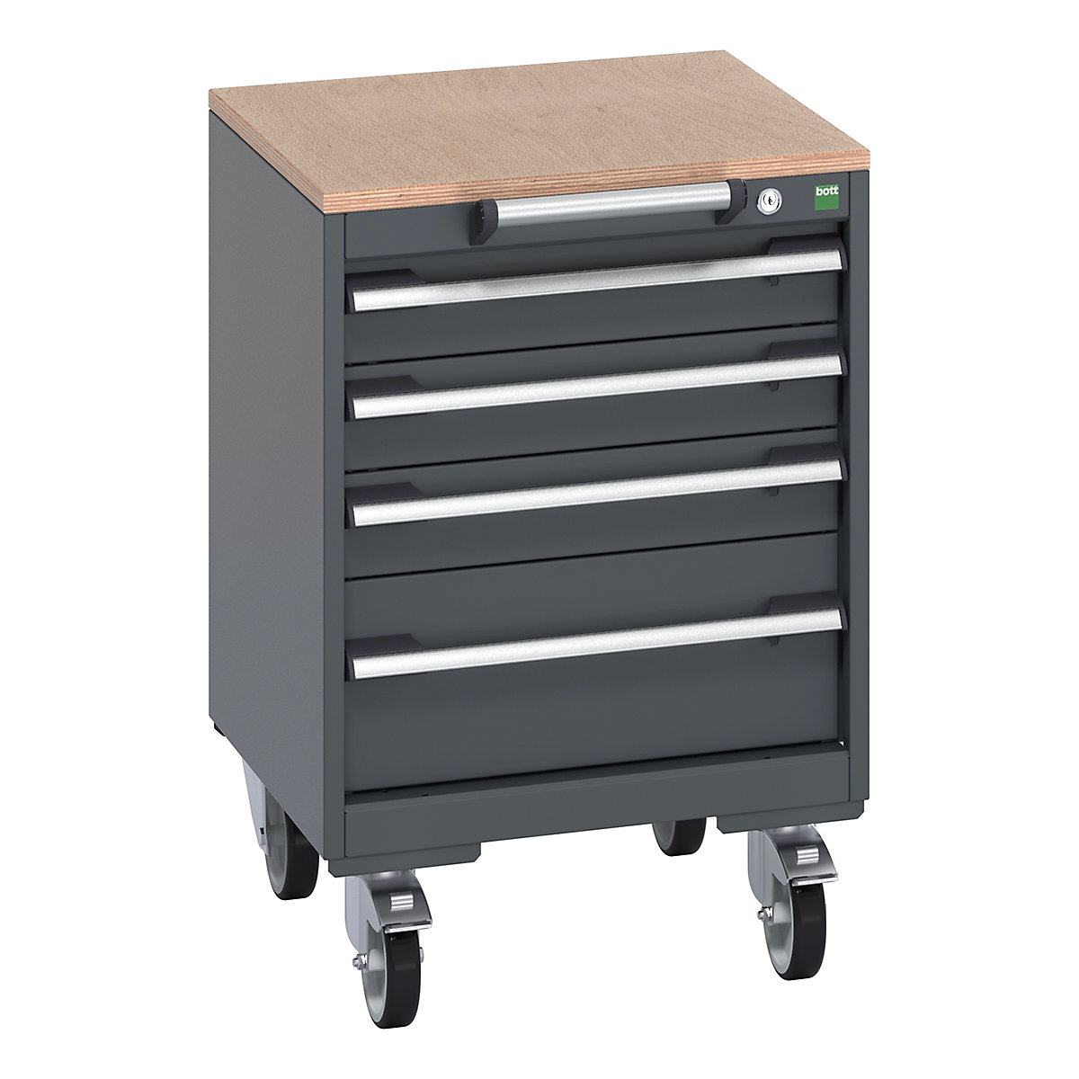 Bott Cubio Mobile Cabinets | 525mm Wide, Bott Cubio Mobile Cabinets | 525mm Wide, Bott Cubio Mobile Cabinet | 790h x 525w x 525d mm | 4 Drawers | MPX Worktop | Dark Grey Drawers | Dark Grey Housing-0
