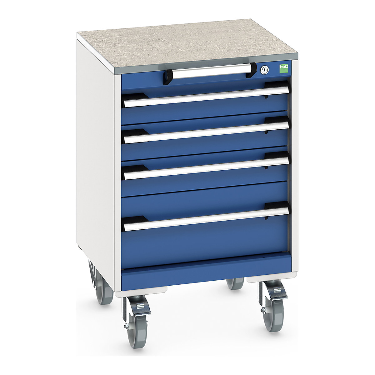 Bott Cubio Mobile Cabinets | 525mm Wide, Bott Cubio Mobile Cabinets | 525mm Wide, Bott Cubio Mobile Cabinet | 790h x 525w x 525d mm | 4 Drawers | Lino Worktop | Blue Drawers | Light Grey Housing-0