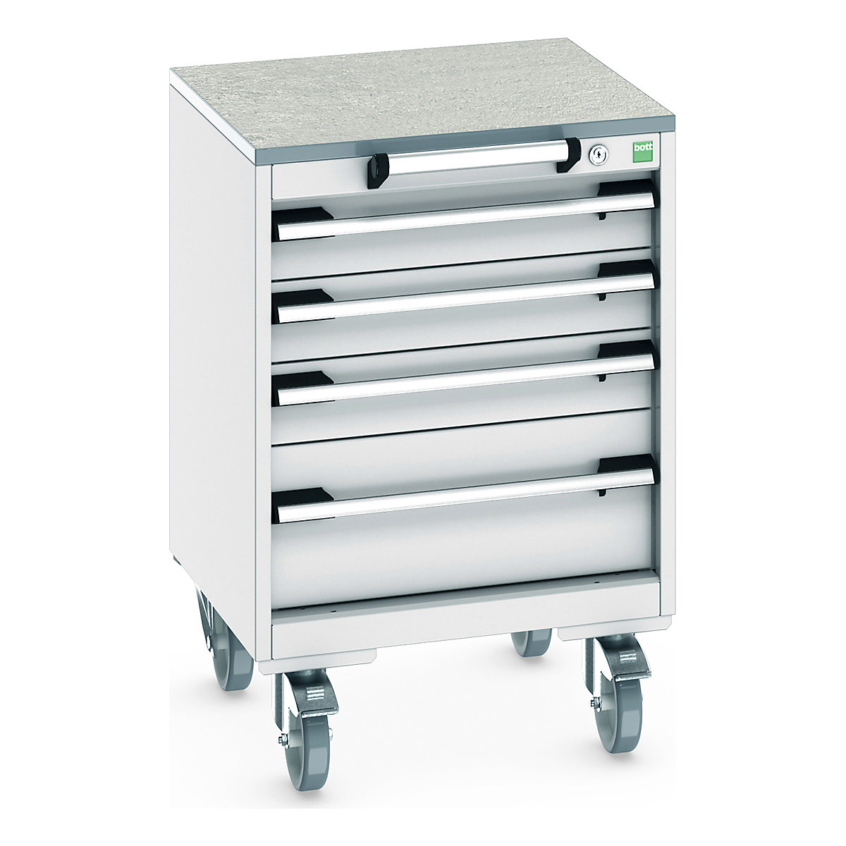 Bott Cubio Mobile Cabinets | 525mm Wide, Bott Cubio Mobile Cabinets | 525mm Wide, Bott Cubio Mobile Cabinet | 790h x 525w x 525d mm | 4 Drawers | Lino Worktop | Light Grey Drawers | Light Grey Housing-0