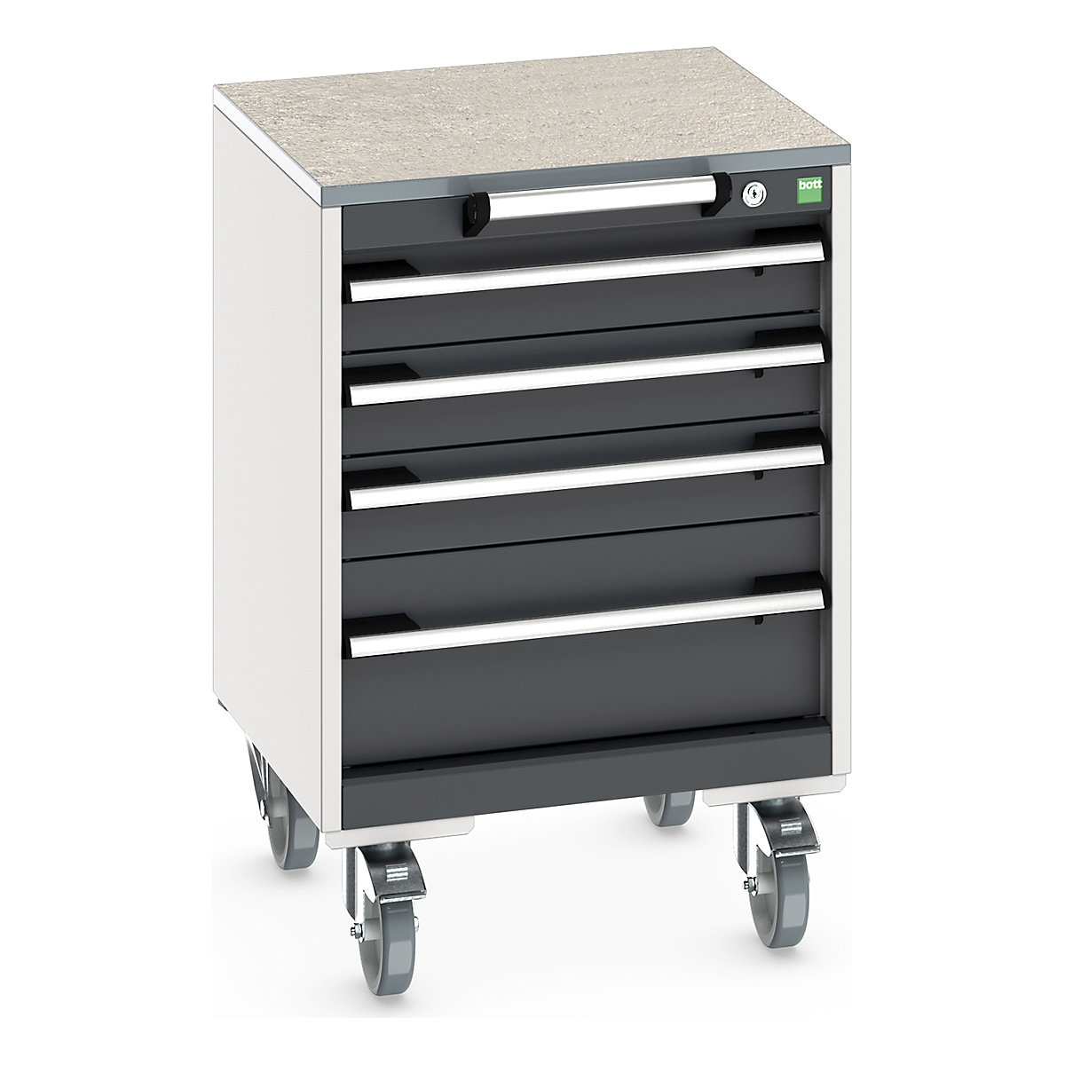 Bott Cubio Mobile Cabinets | 525mm Wide, Bott Cubio Mobile Cabinets | 525mm Wide, Bott Cubio Mobile Cabinet | 790h x 525w x 525d mm | 4 Drawers | Lino Worktop | Dark Grey Drawers | Light Grey Housing-0