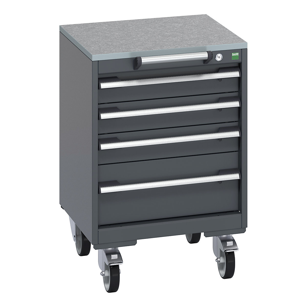 Bott Cubio Mobile Cabinets | 525mm Wide, Bott Cubio Mobile Cabinets | 525mm Wide, Bott Cubio Mobile Cabinet | 790h x 525w x 525d mm | 4 Drawers | Lino Worktop | Dark Grey Drawers | Dark Grey Housing-0