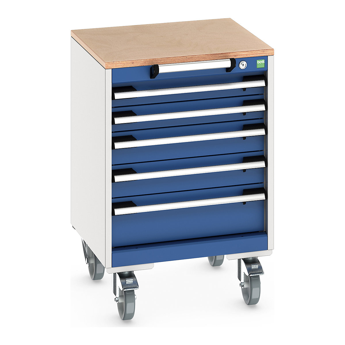 Bott Cubio Mobile Cabinets | 525mm Wide, Bott Cubio Mobile Cabinets | 525mm Wide, Bott Cubio Mobile Cabinet | 790h x 525w x 525d mm | 5 Drawers | MPX Worktop | Blue Drawers | Light Grey Housing-0