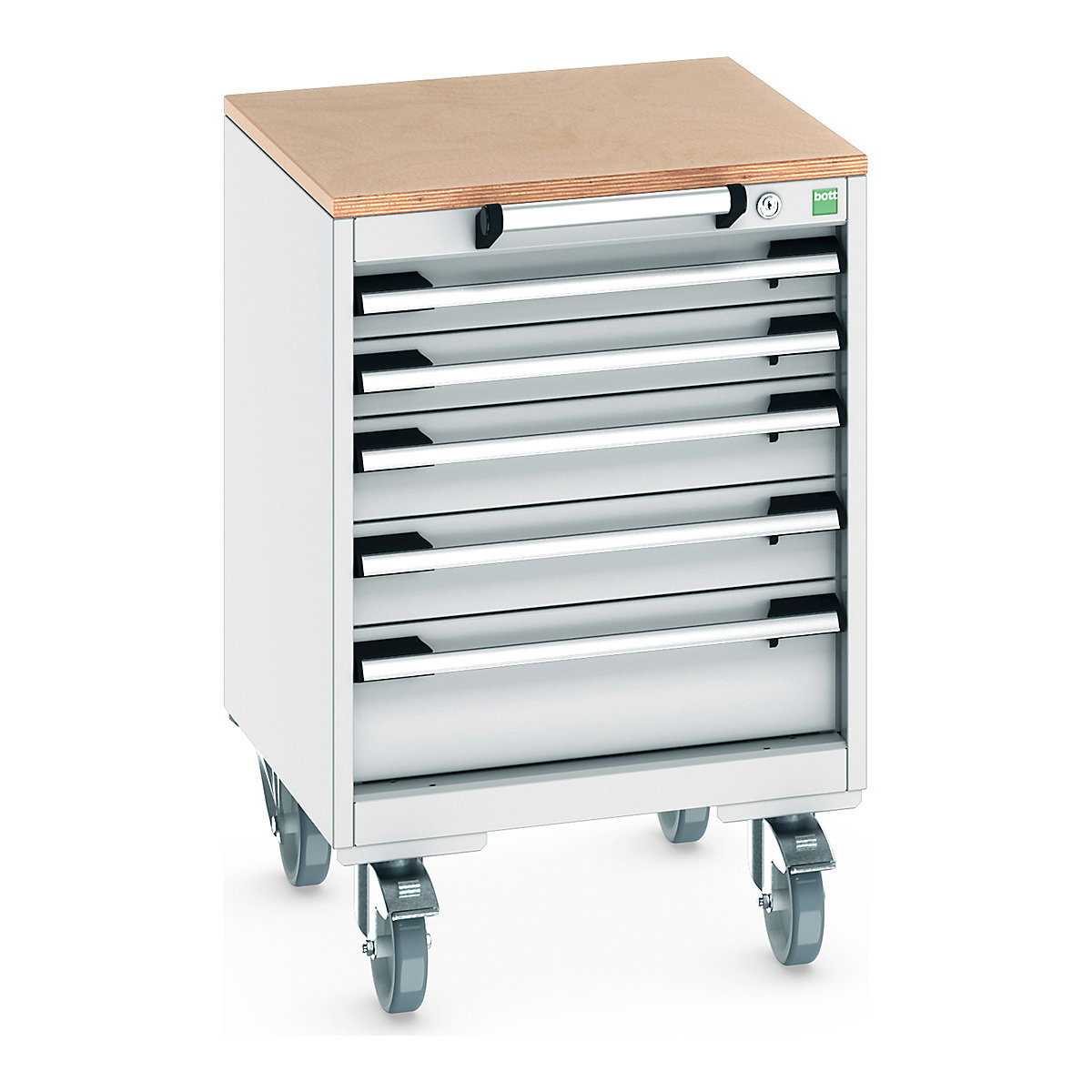 Bott Cubio Mobile Cabinets | 525mm Wide, Bott Cubio Mobile Cabinets | 525mm Wide, Bott Cubio Mobile Cabinet | 790h x 525w x 525d mm | 5 Drawers | MPX Worktop | Light Grey Drawers | Light Grey Housing-0