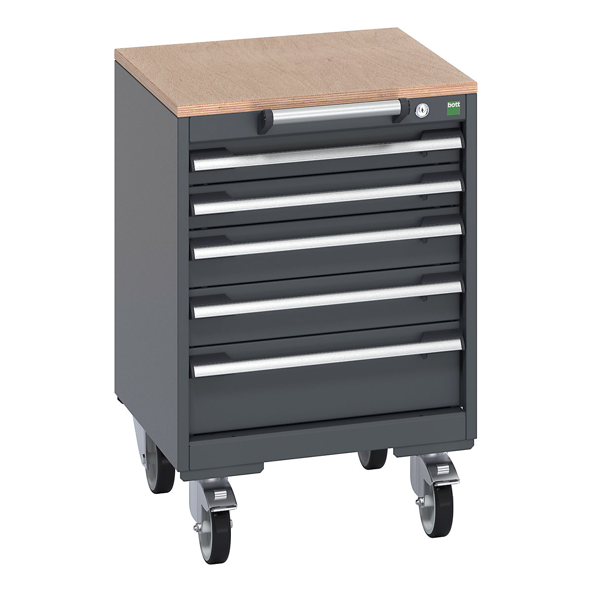 Bott Cubio Mobile Cabinets | 525mm Wide, Bott Cubio Mobile Cabinets | 525mm Wide, Bott Cubio Mobile Cabinet | 790h x 525w x 525d mm | 5 Drawers | MPX Worktop | Dark Grey Drawers | Dark Grey Housing-0